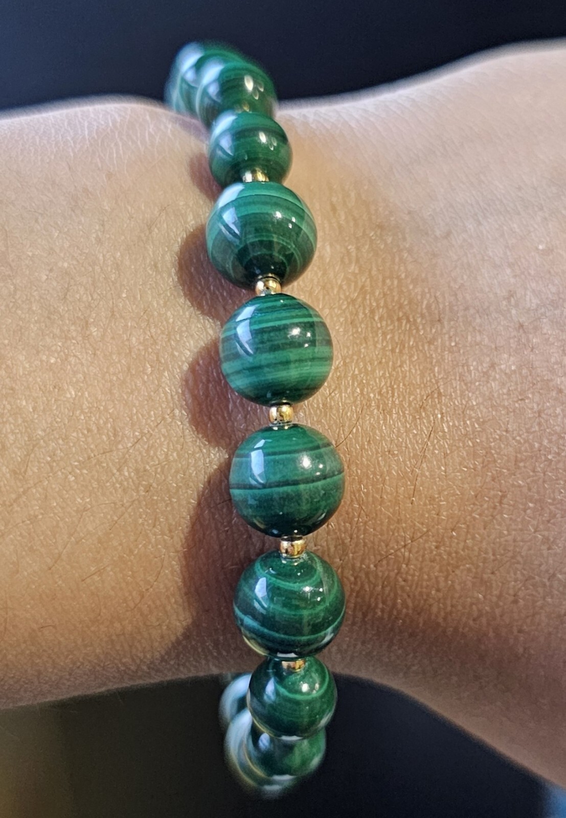 Malachite Crystal Bracelet With Gold Plated Spacers 9.5mm To 5.5mm