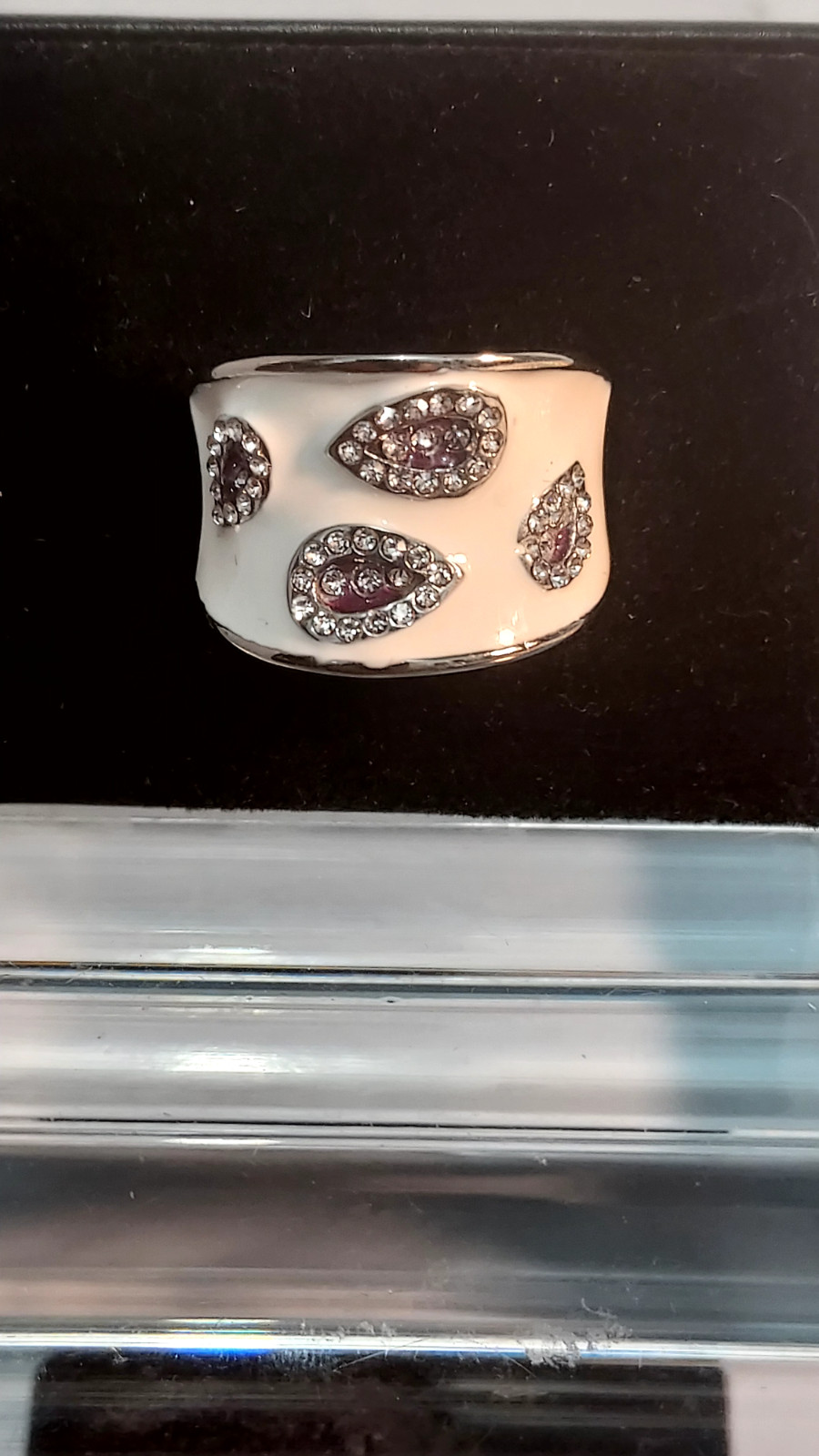 NEW~**ENAMEL W/CLEAR RHINESTONE RING**~316L STAINLESS STEEL~SIZE 9 3/4~GIFT BOX
