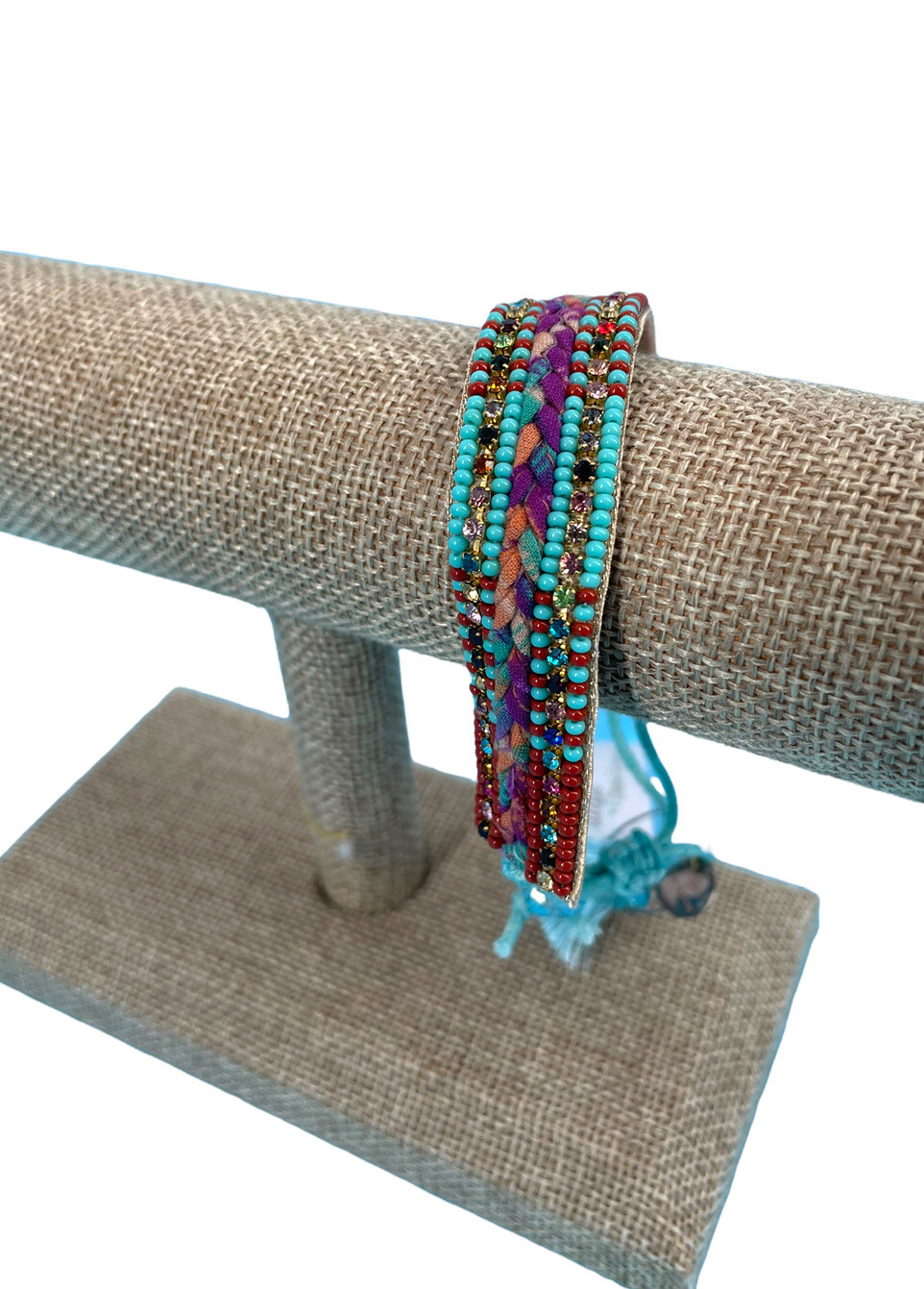 Deepa Gurnani Kaitin Beaded Adjustable Bracelet Turquoise Blue Hand Embroidered