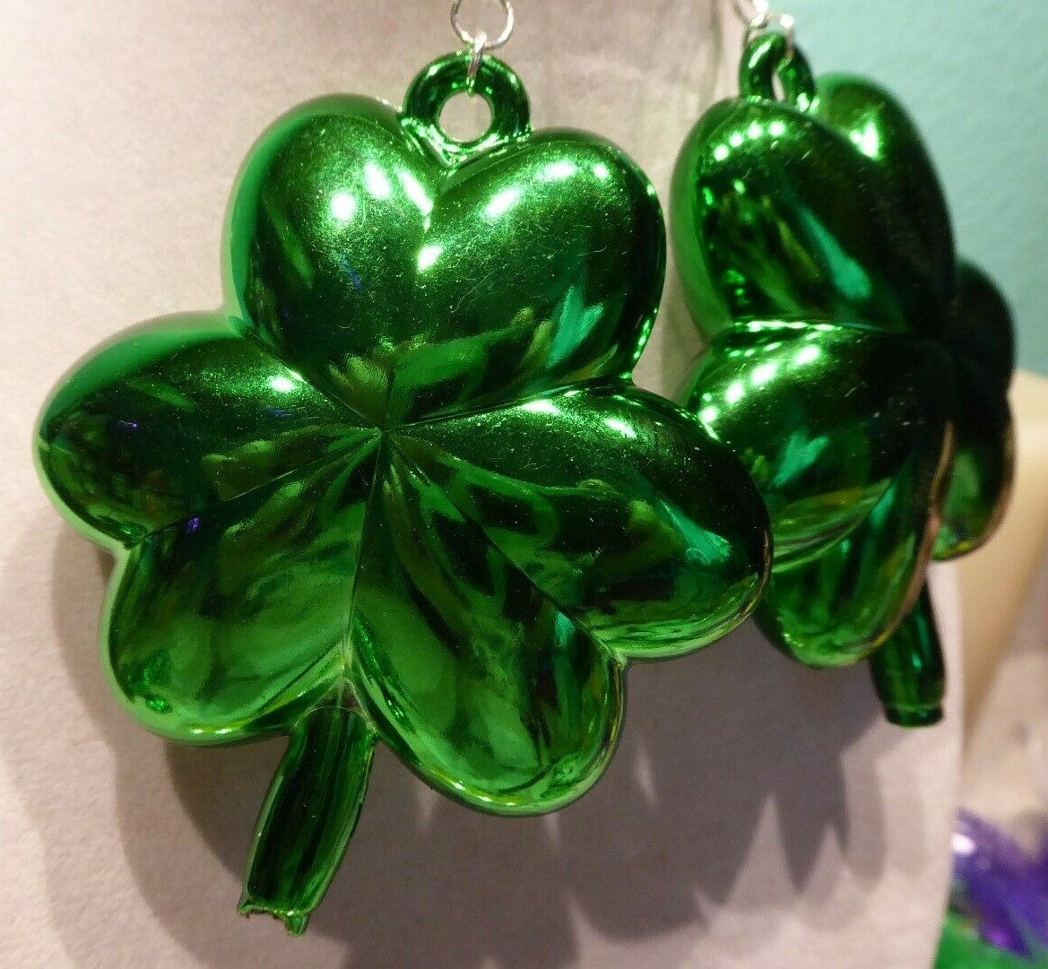 BIG ST.PATRICK’S IRISH 925 Hook EARRINGS SHAMROCK SHAPED Handcrafted USA Nora’s