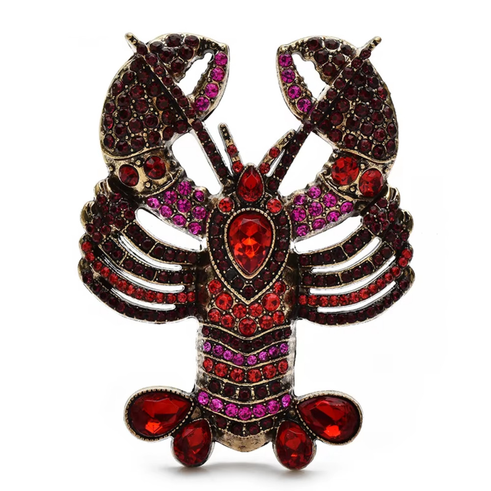 Red Crystal Lobster Brooch Pin Sparkly Rhinestone Animal Statement Jewelry Gift