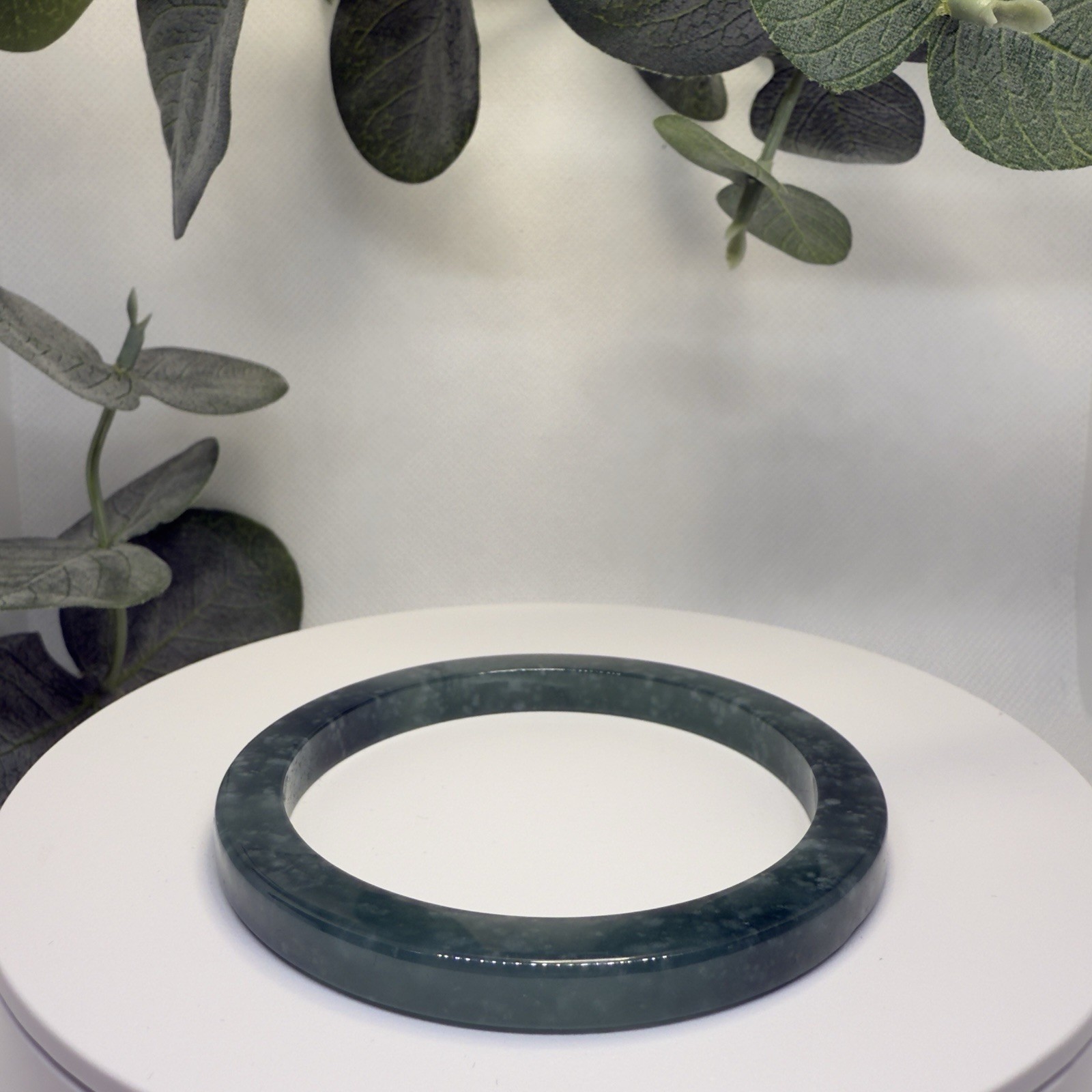 Blue Water Jade Hard Bangle Size: 58.4MM Width: 6.2MM