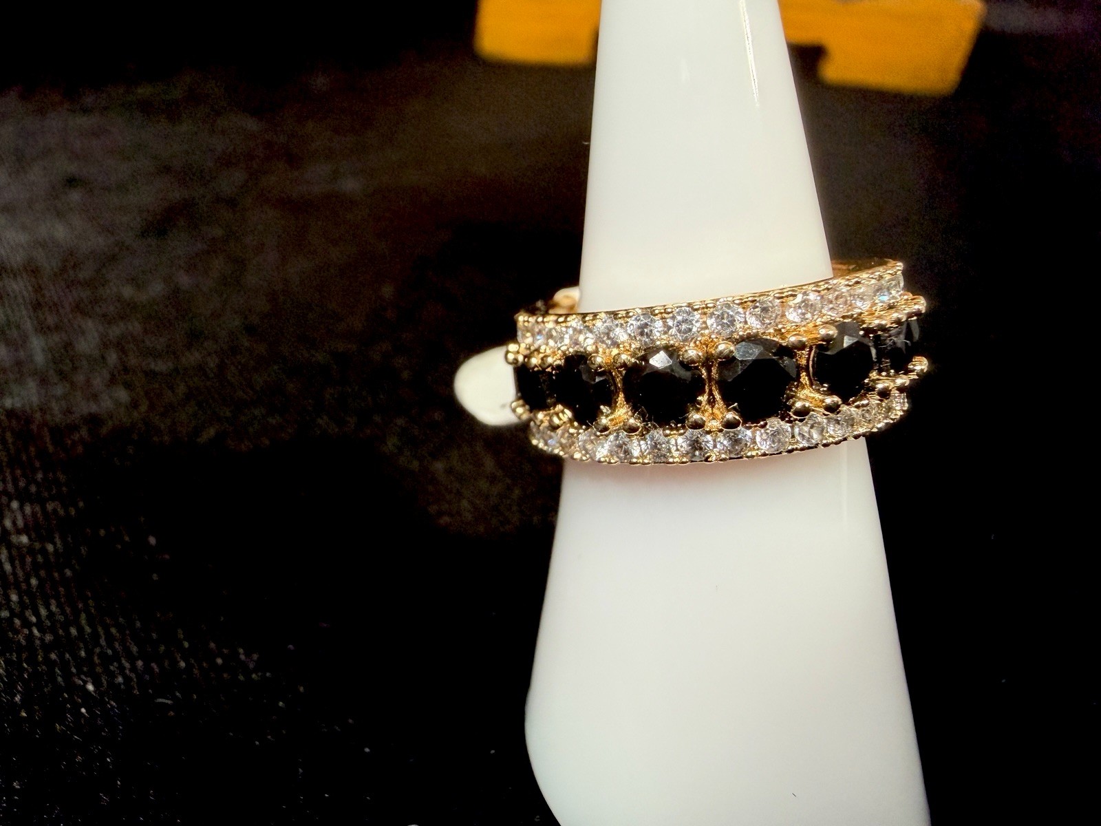 Beautiful Eternity Band size 7 8mm wide. Black onyx surrounded by AAA CZ Stones