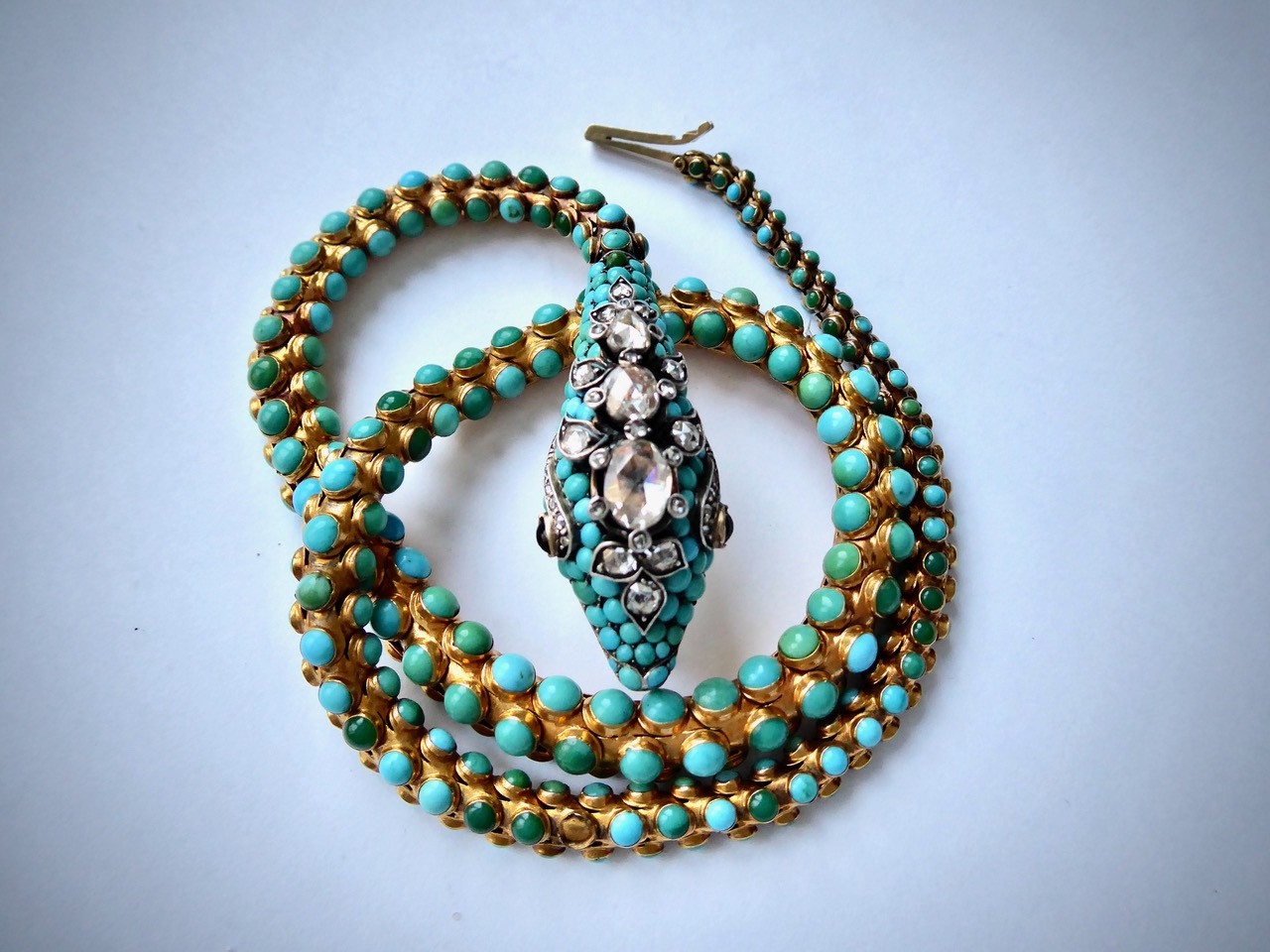 Antique Vintage Rare Snake Necklace Gold Diamonds Art Nouveau Art Deco C1890