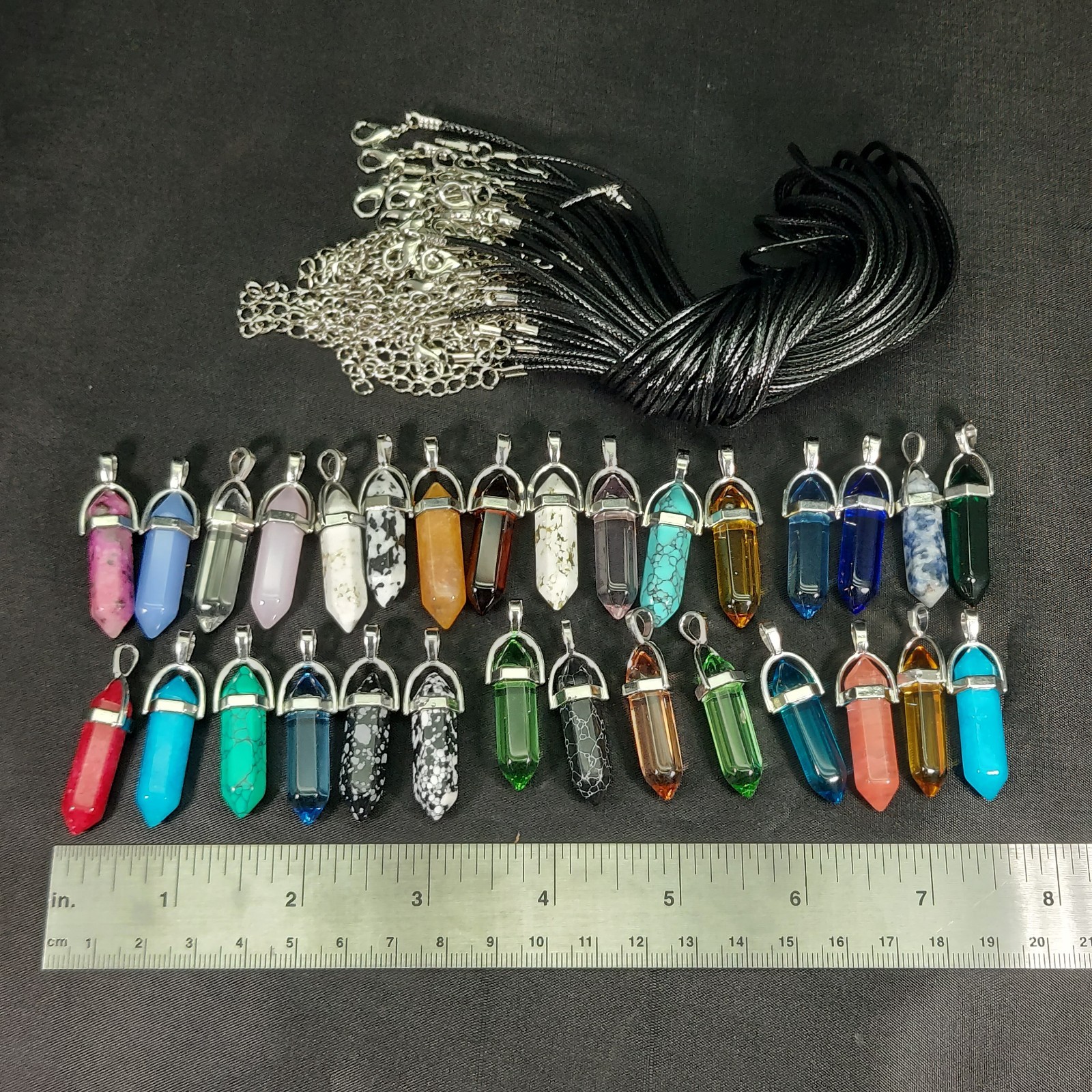 30pcs Mixed Natural Stone Point Chakra Healing Gemstone Pendants w/ Necklaces