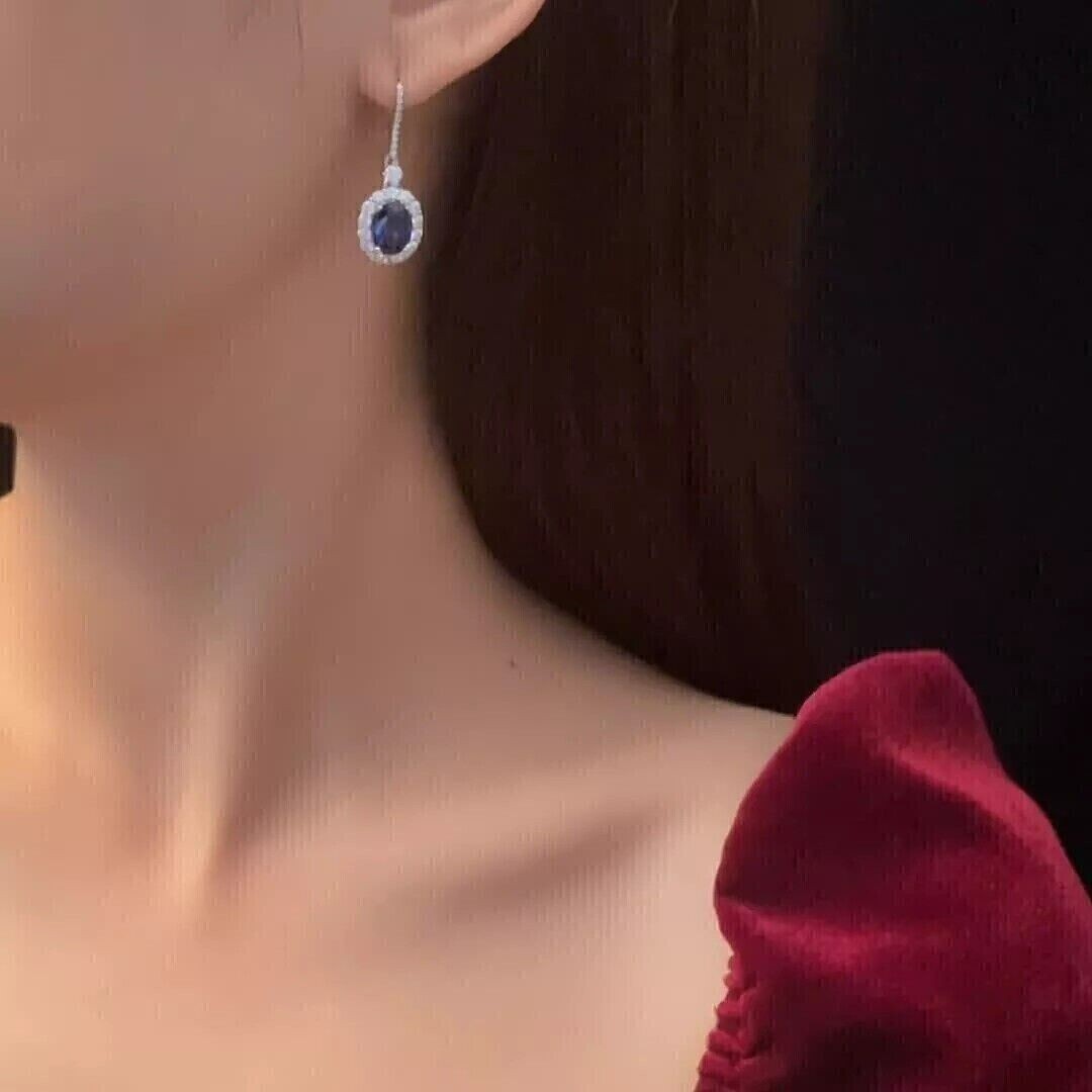 2Ct Oval Cut Simulated Sapphire Drop Dangle Earrings 14k White Gold Plated