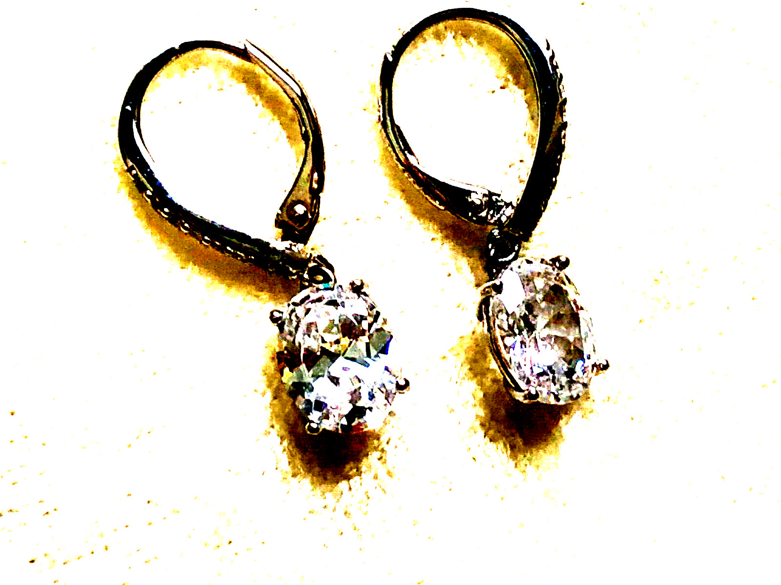 DIAMONIQUE CZ CLASSIC LEVERBACK DROP EARRINGS SS OR 14K GOLD PLTD (M4638-52)