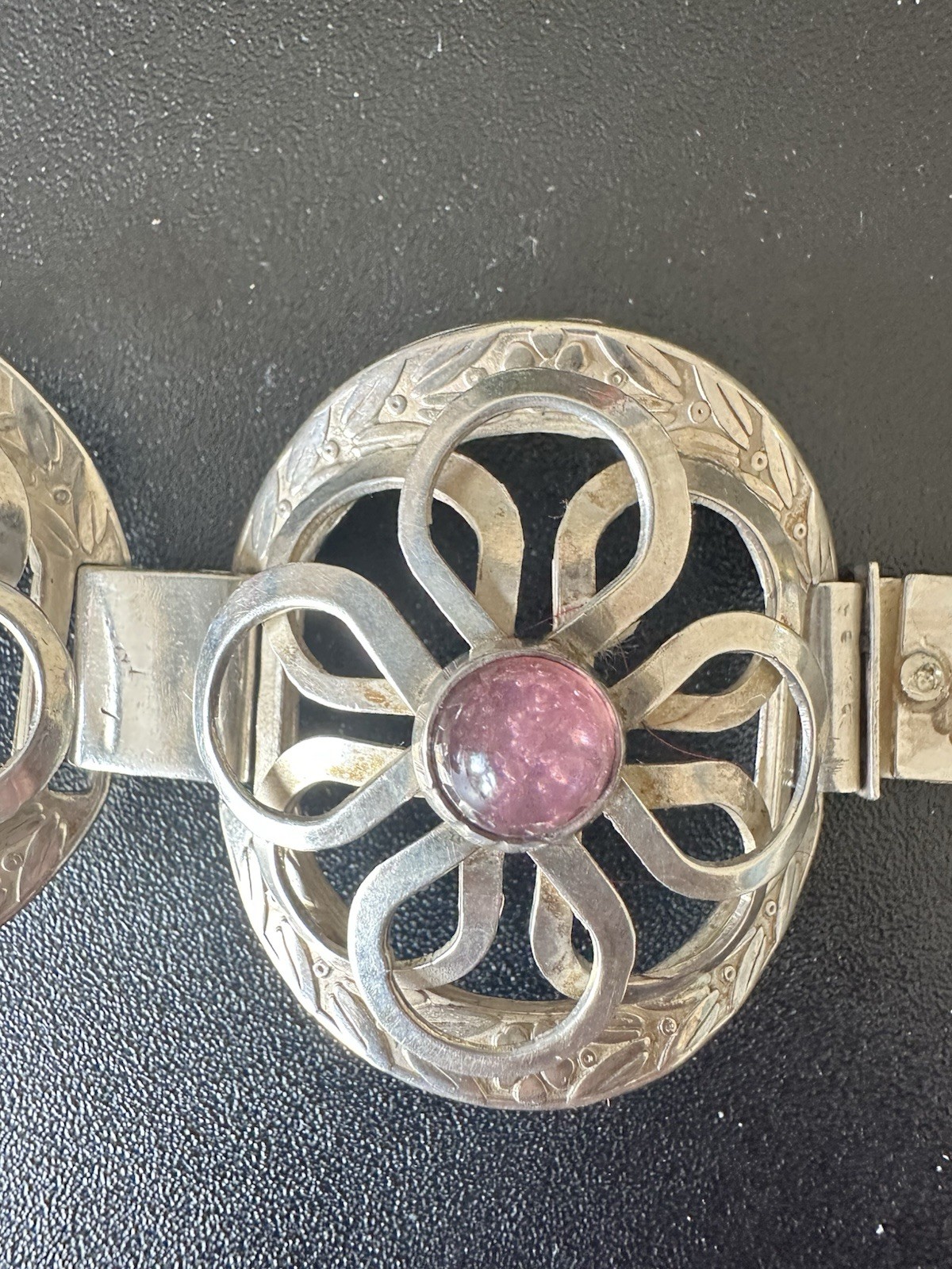 Silver Bracelet Purple Lilac Stones Mexican Silver