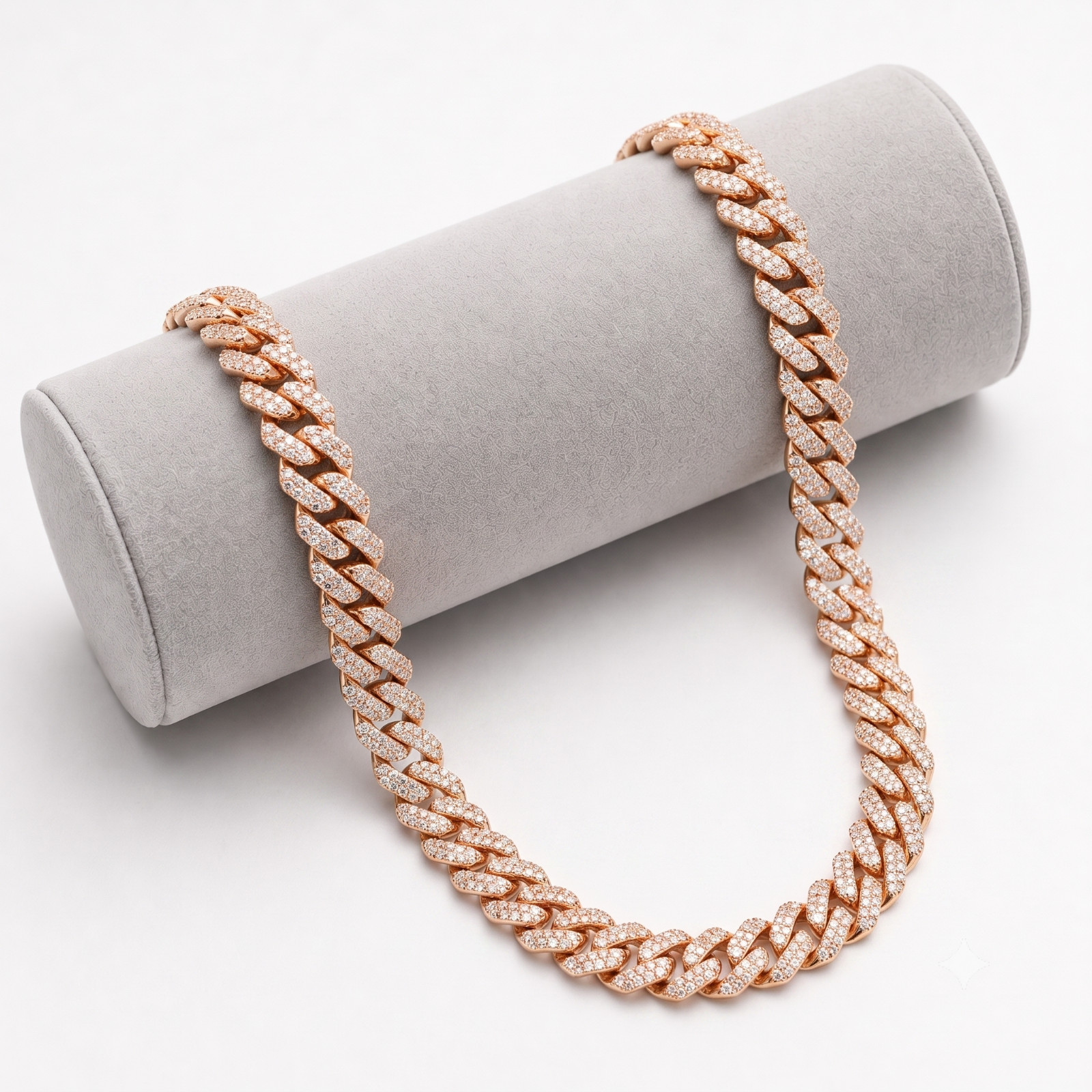 Iced Out Cuban Link Chain 14mm Rose Gold CZ Pave Necklace Unisex