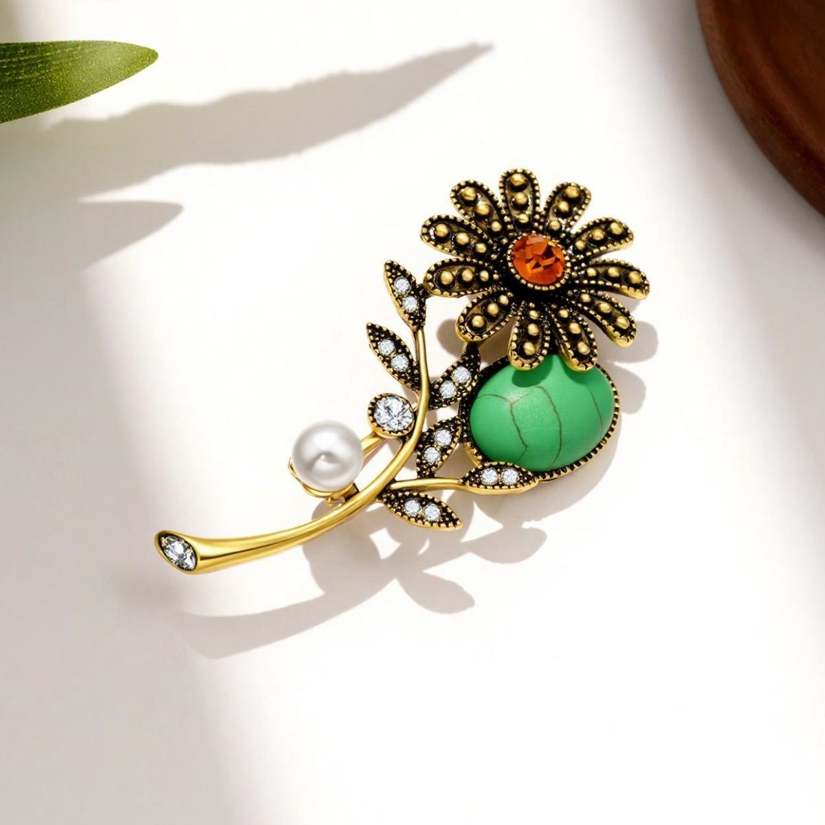 New Ethnic Brooch Women Alloy Rhinestone Flower Pin Clothing Bag