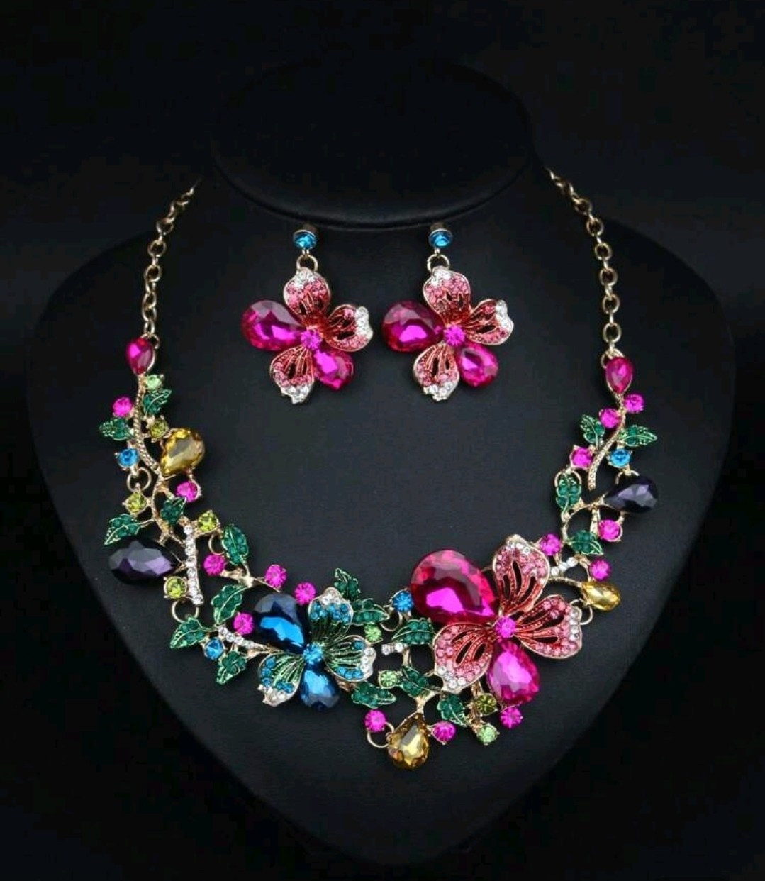 Colorful Flower Necklace and Earrings Jewelry Set