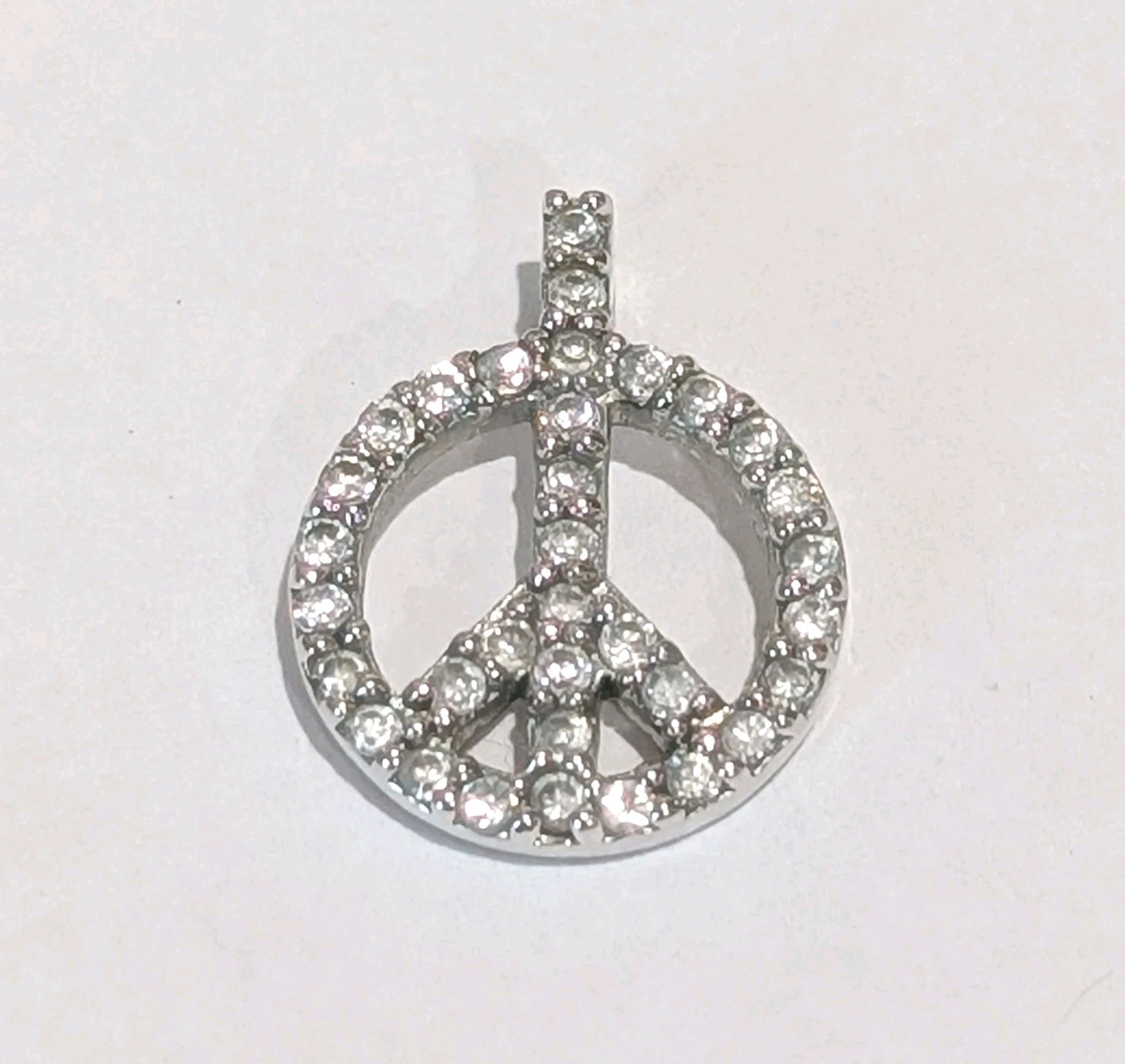 FAS Sterling Silver Brilliant Cubic Zirconias Peace Symbol .75″ Pendant