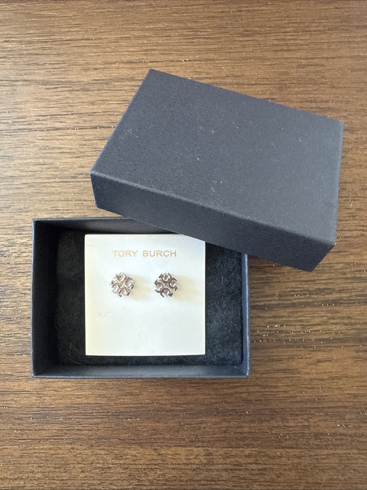 Tory Burch Silver Tone T Logo Stud Earrings Metal Butterfly Closure 53355 New
