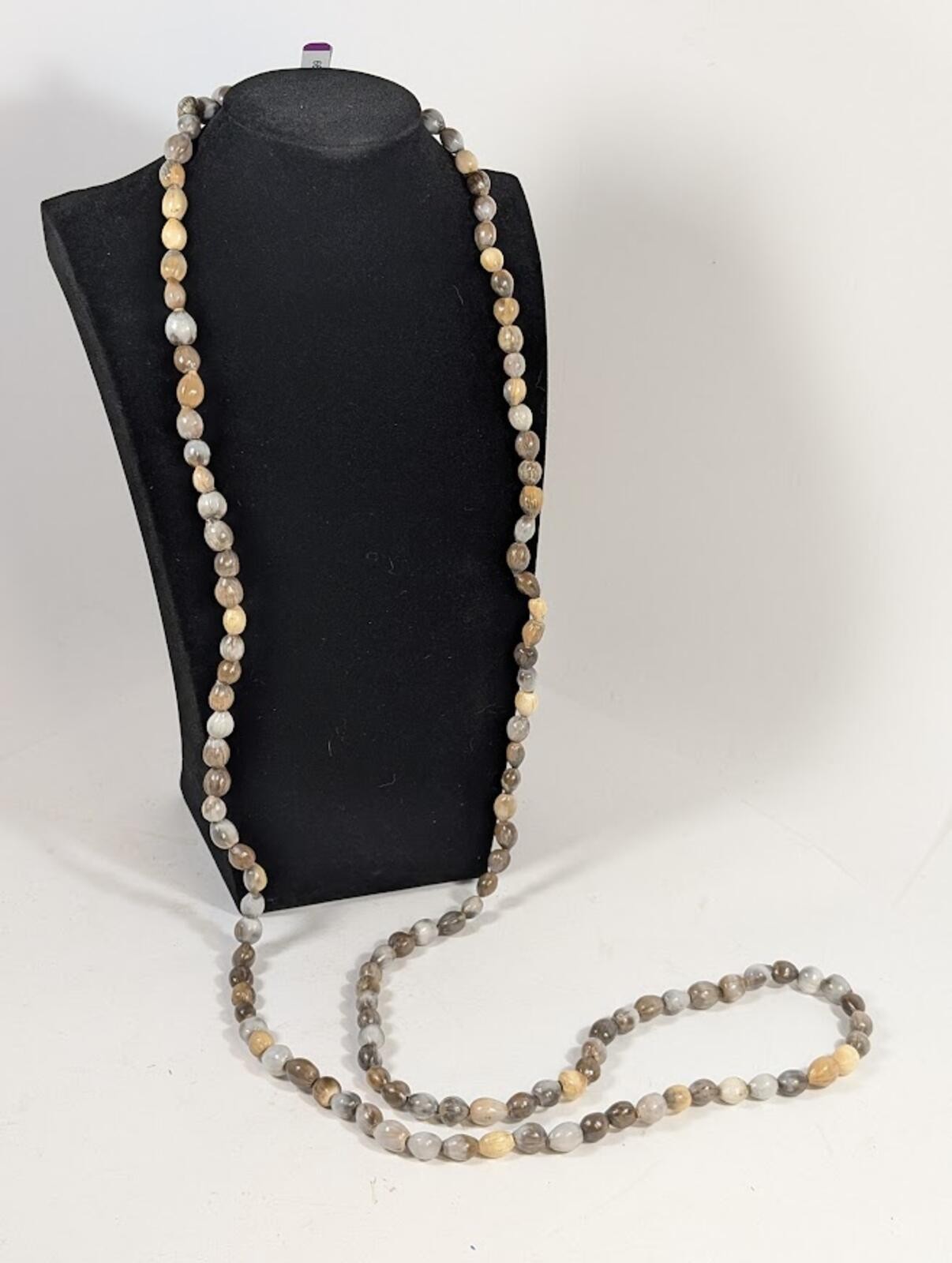 Long (50″) Natural Seed Nut Bead Necklace 50 In Boho Neutral Gray Tan Cream 50