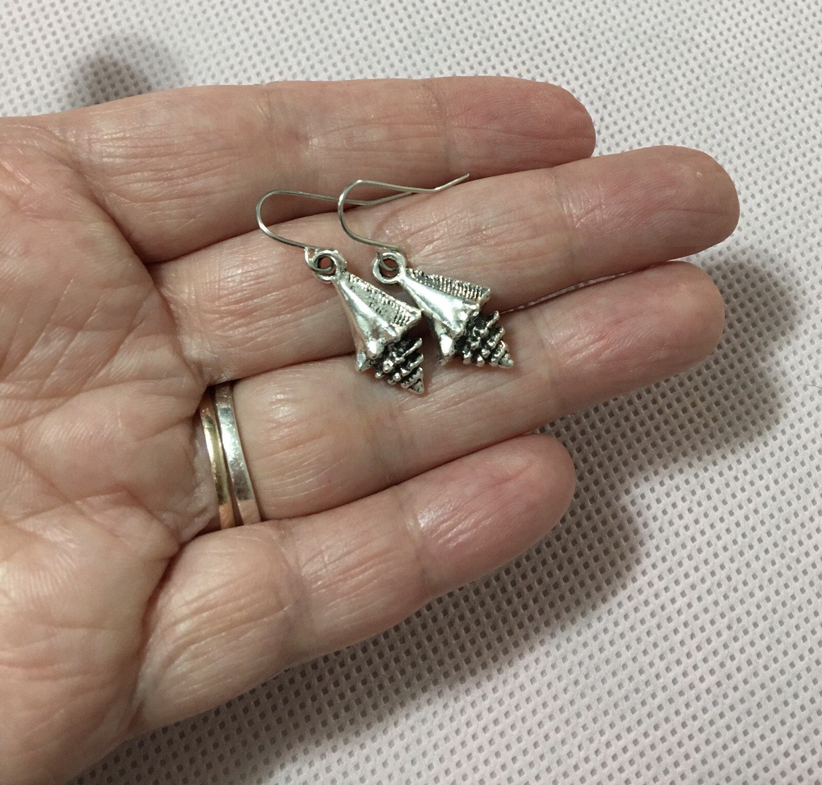 Necklace Earrings Set, Silver Conch Pendant 18” Black Leather Hypoallergenic!
