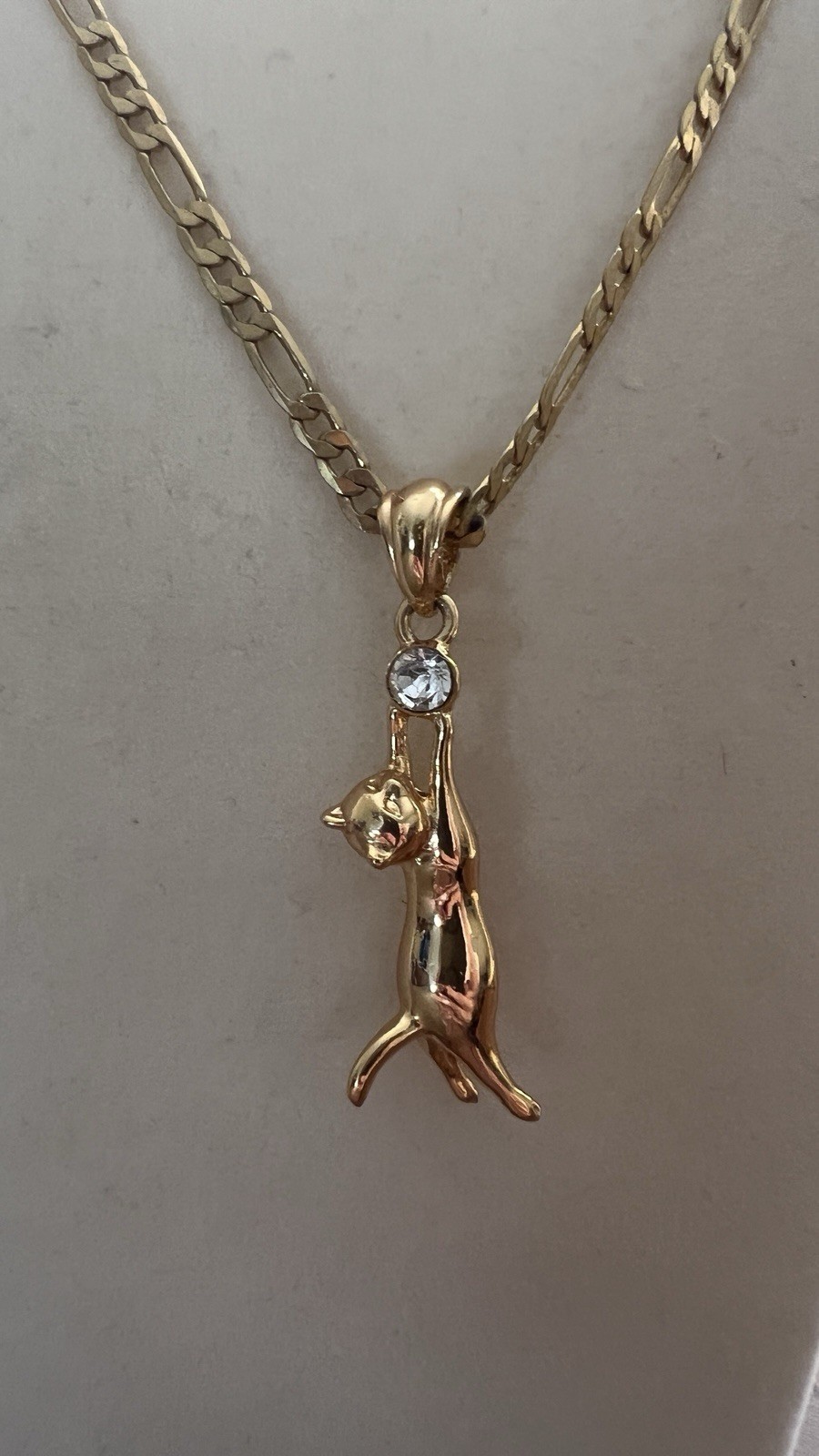 Cute Cat Necklace Rhinestone with Chain 18K Gold Plated Pendant Charm
