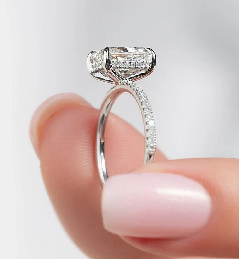 2Ct Radiant Cut Simulated Diamond Prong Engagement Ring In 14k White Gold Plated