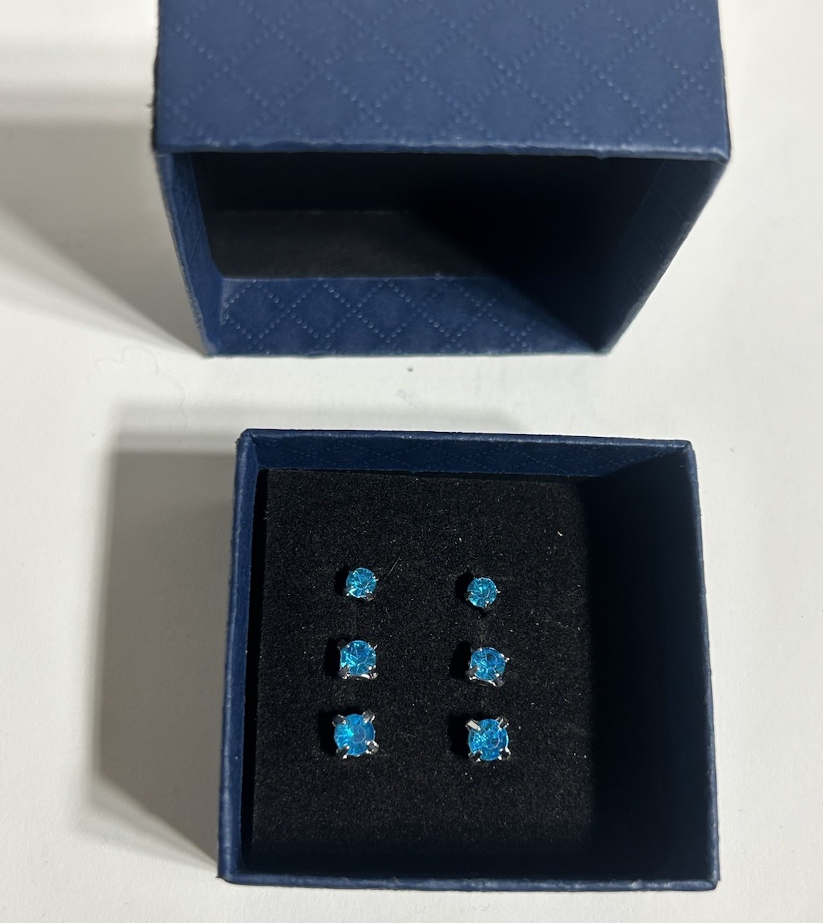 Blue Cubic Zirconia Stud Earrings Silver Plated 3.5mm 4mm 5mm Round Set