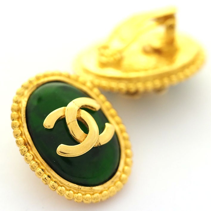 【Chanel】Oval Coco Mark Gripoix Clip Earrings Iconic Design 【Earrings】