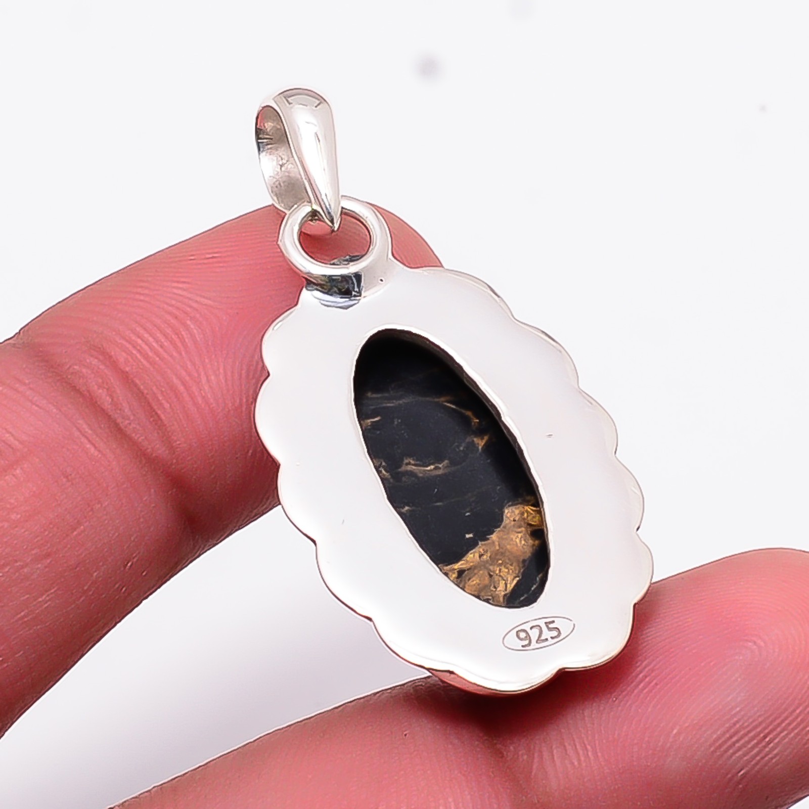 Copper Black Turquoise Gemstone 925 Sterling Silver Pendant 1.65″ P10890123812