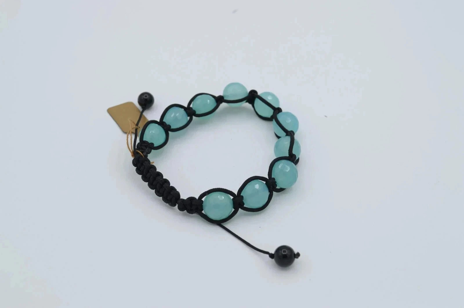 8MM Genuine Aqua Chalcedony Beaded Bracelet Adjustable Gemstone Black Cord