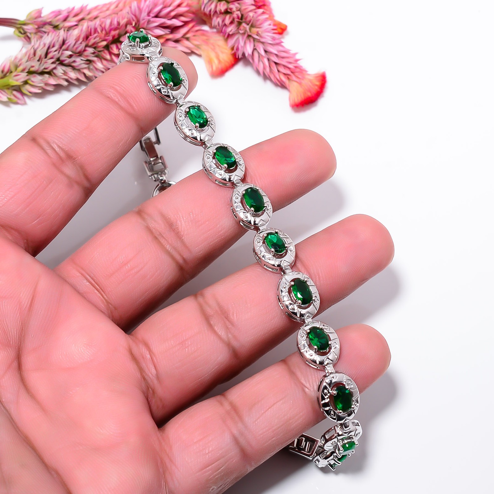Tsavorite 925 Sterling Silver Tennis Bracelet B129511 Valentine Day Gift