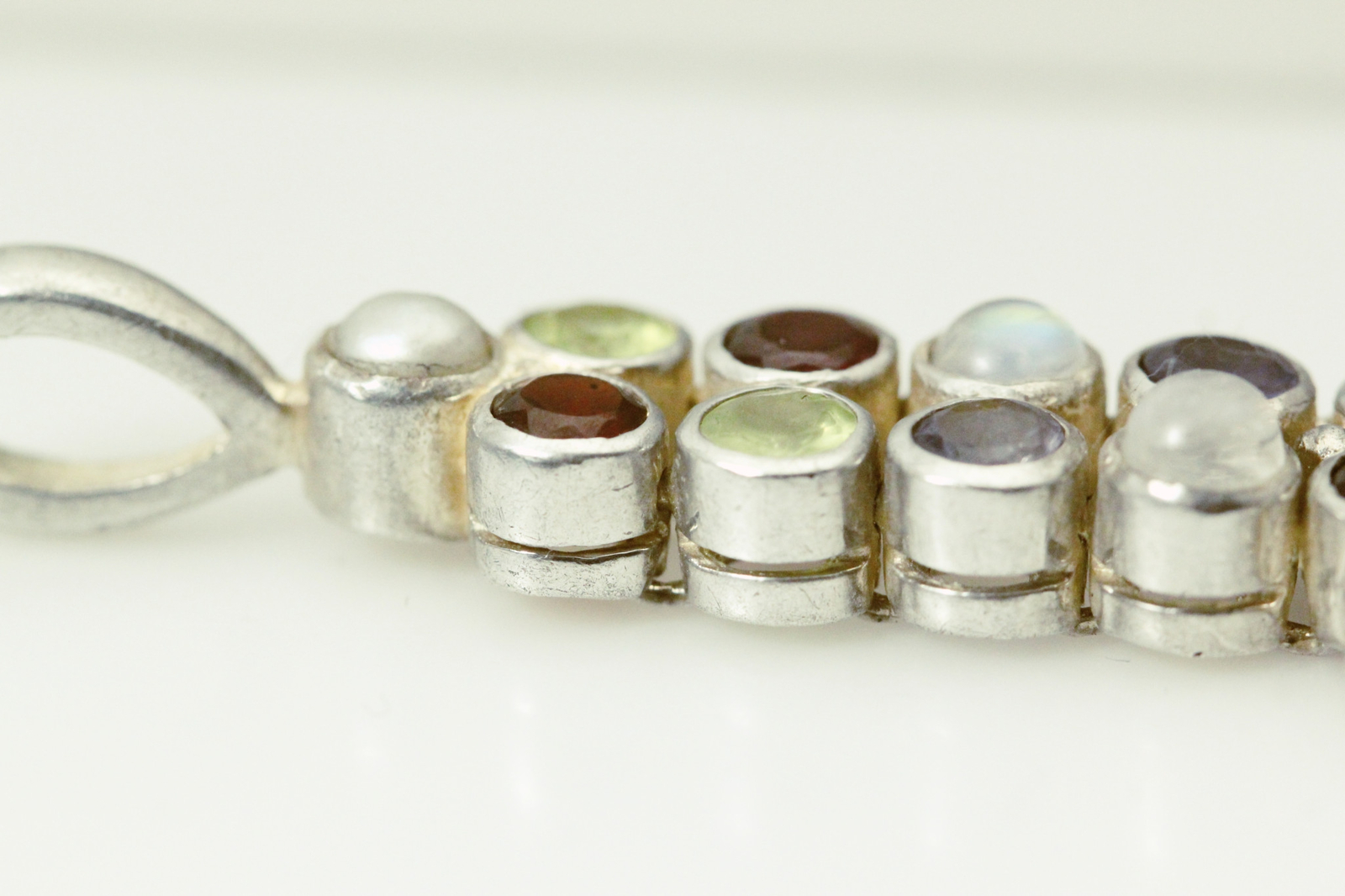 Multi-Gemstone 925 Sterling Silver Long Pendant 13.3 grams (PEN9855)