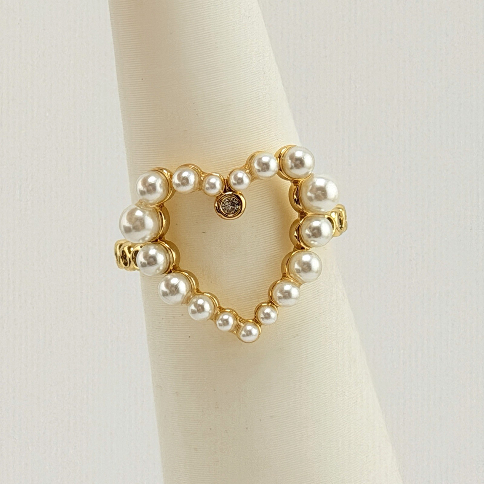 Bomb Party June 2026 Heart Ring Sz 5 “Blissful Heart” Ceramic Pearl Yellow Gold