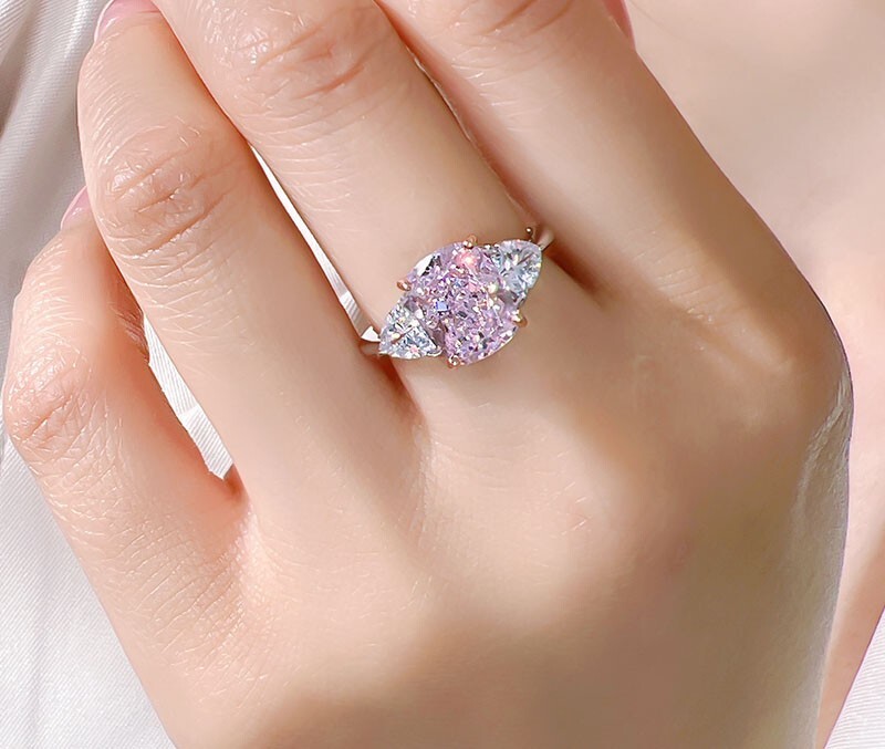 4ct Luxury Pink Diamond Radiant Ice Cut 18K Gold Vermeil Ring, Lab Grown Diamond