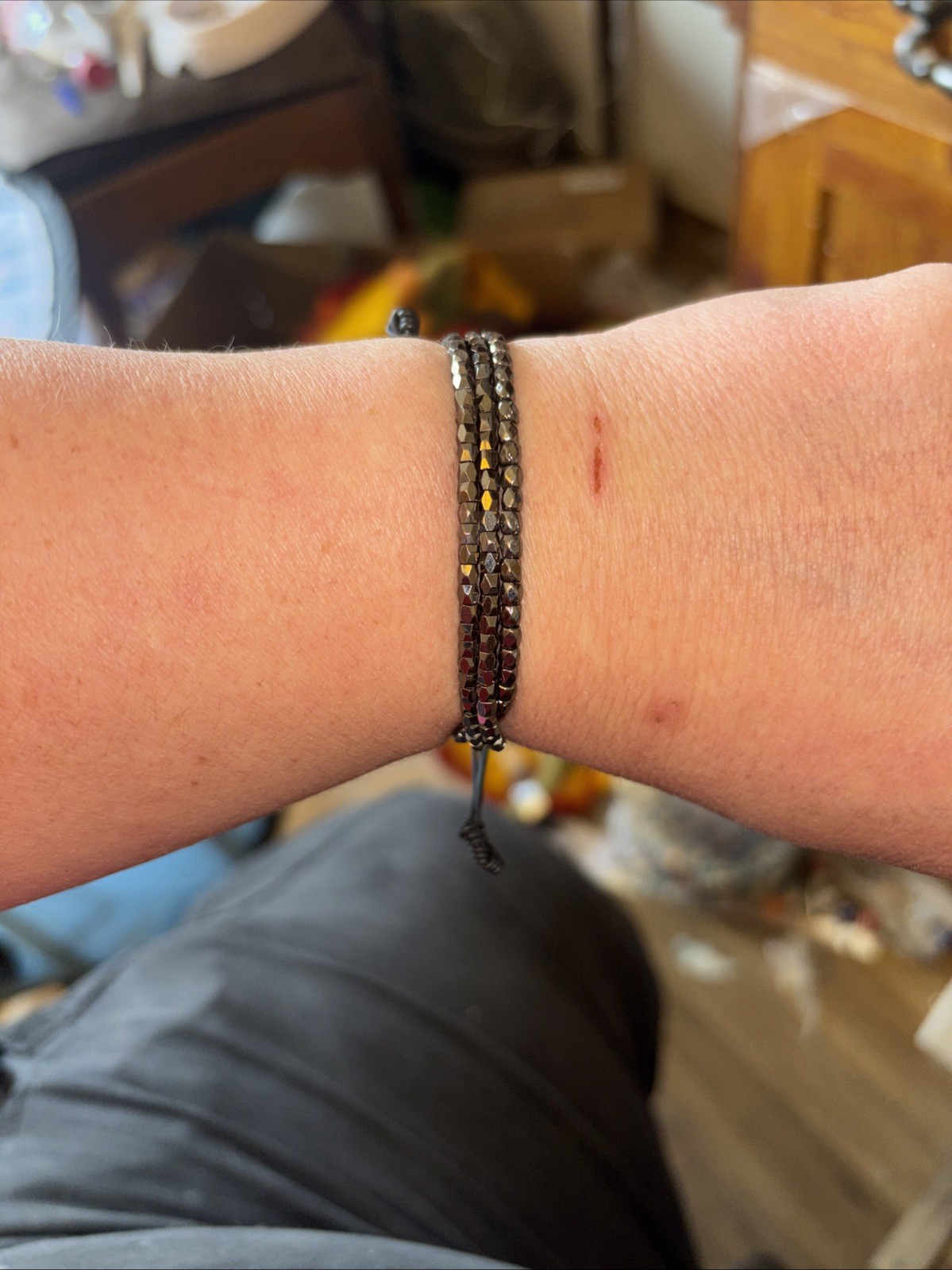 3 Strand Metal Beaded Pull Cord Bracelet