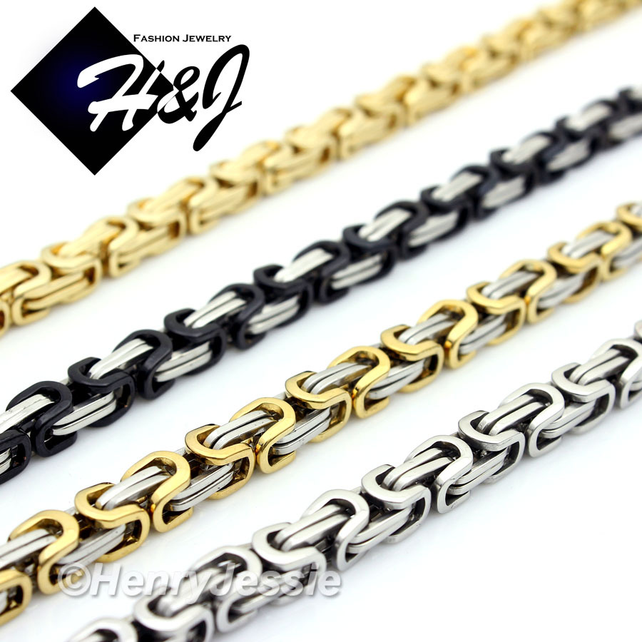 7-11″MEN Stainless Steel 4/6/9mm Silver/Gold/Black Plated Byzantine Box Bracelet
