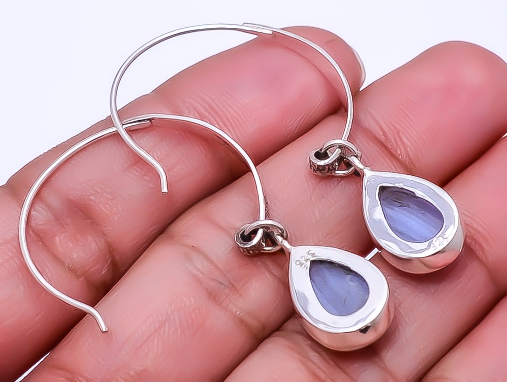 Blue Lace Agate – Namibia Designer Handmade 925 Sterling Silver Earring 1.76″ E2