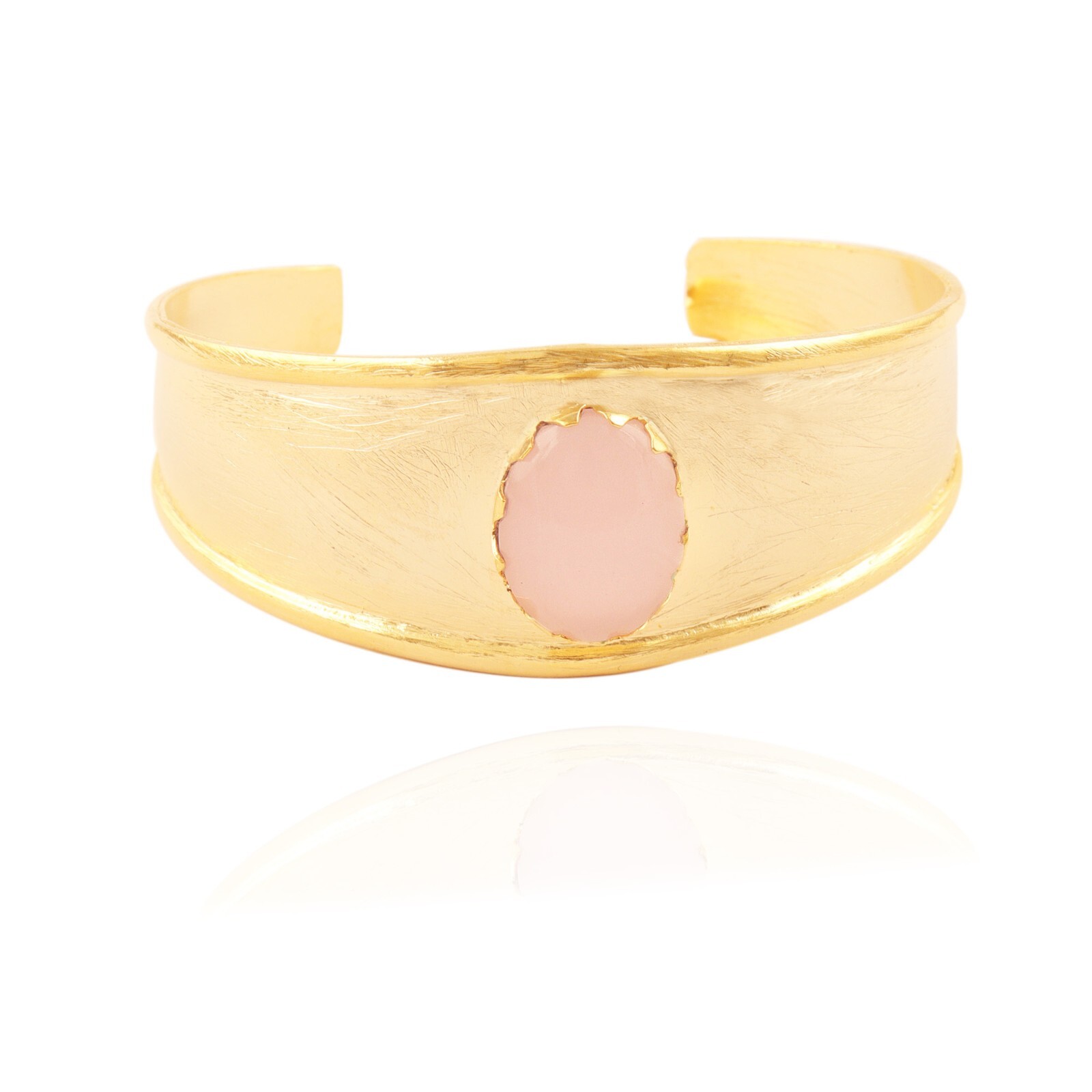 Good Quality Pink Chalcedony Gold Plated Cuff Statement Bangle Gift For Women
