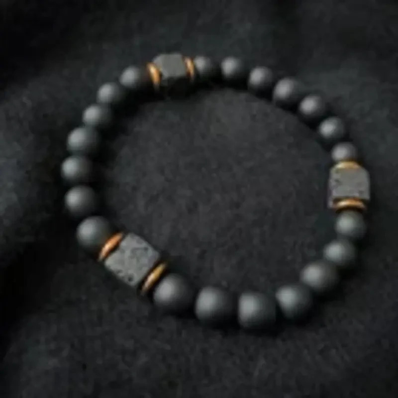 8mm Black Onyx Lava Stone Bead Bracelet Elastic Stretch Charm Bracelet Men