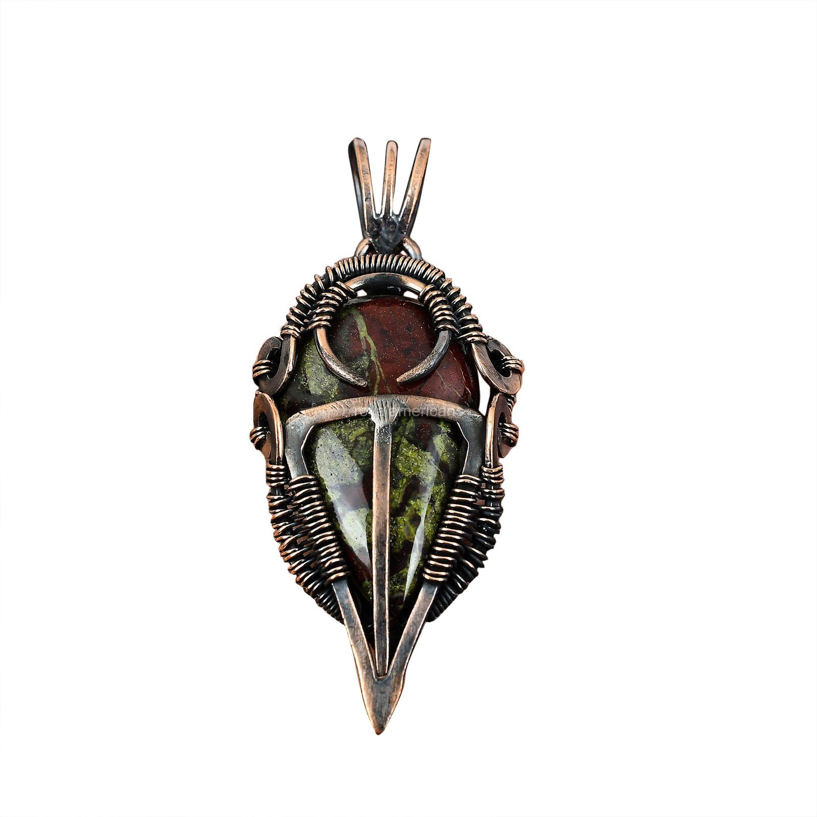 Dragon Bloodstone Jewelry Copper Gift For Mom Wire Wrapped Pendant 2.56″