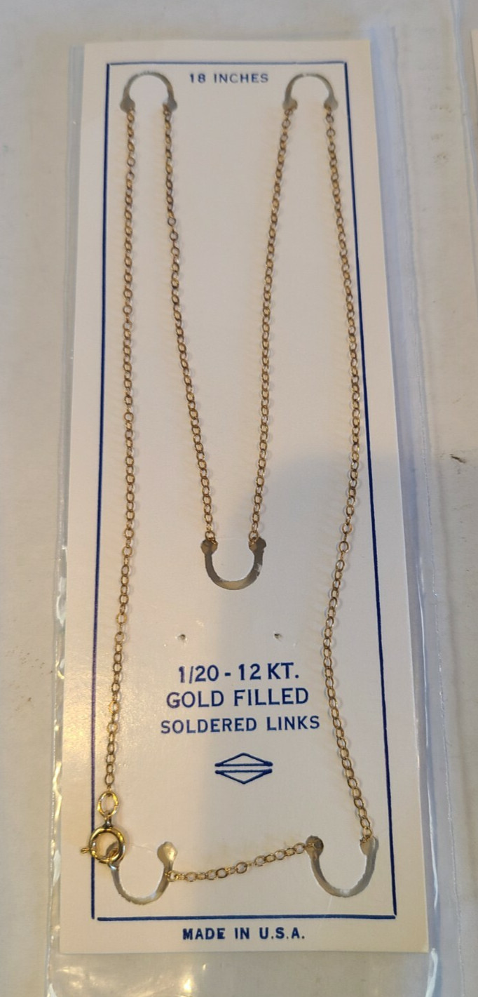 Vtg Brand New On Card 18″ 1/20 12K Karat Yellow Gold Filled Necklace Not Scrap