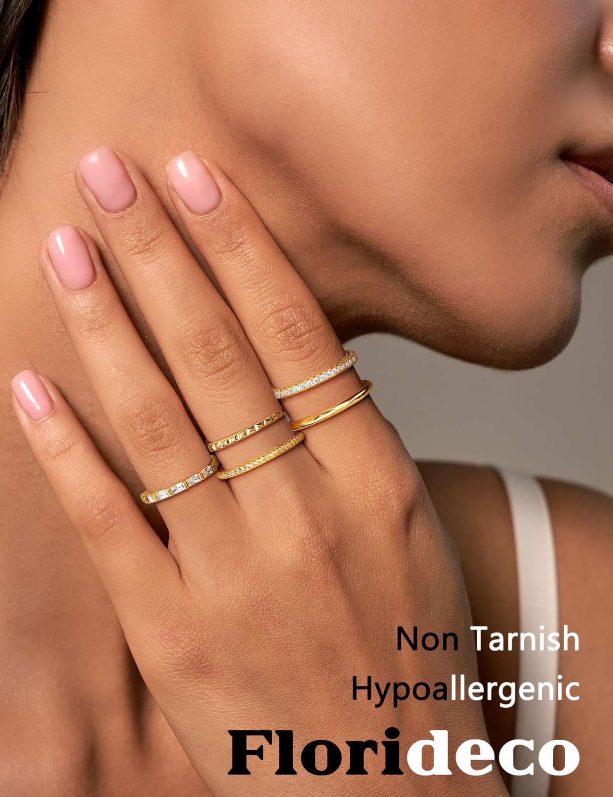 14K Gold Filled Thin Stackable Rings for Women,Minimalist Non Tarnish Cubic Z…