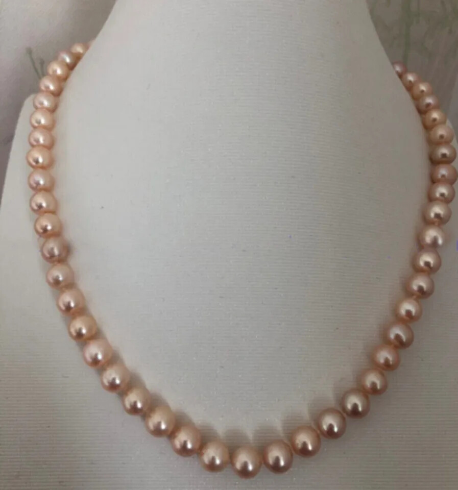 Best selling 7-8mmpink AAA akoyaJapanese pearl necklace 16/36inch 14k gold clasp