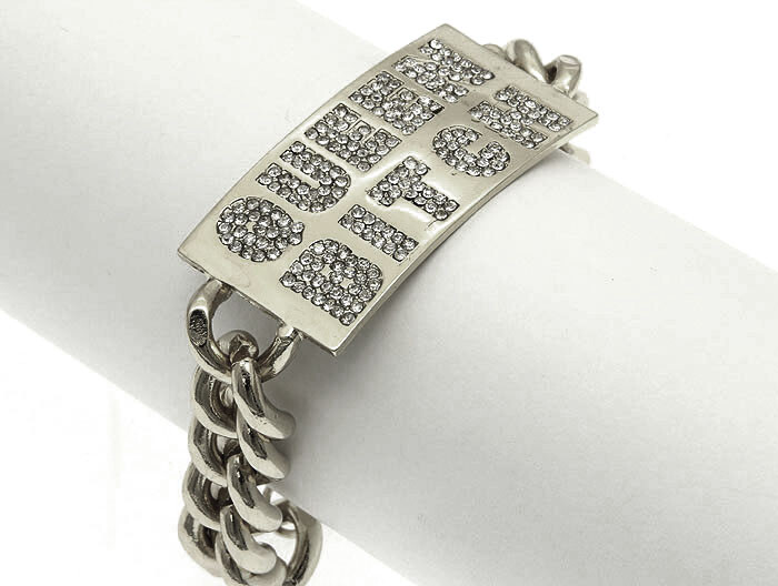 Urban Hip Hop Rose Gold chunky Chain Bracelet & Crystal Bling BITCH Pendant