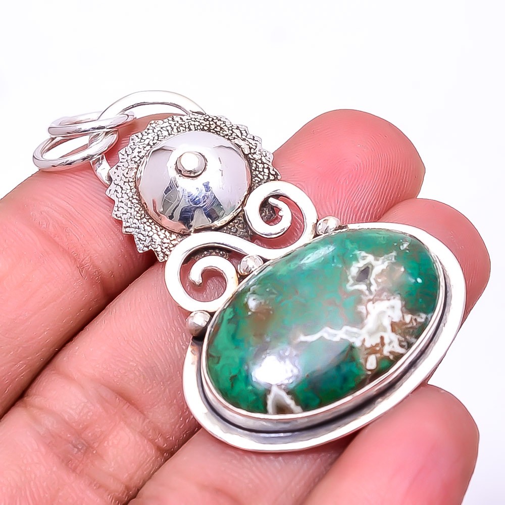 Cuprite Chrysocolla – Africa Designer 925 Sterling Silver Pendant 2.03″ P7
