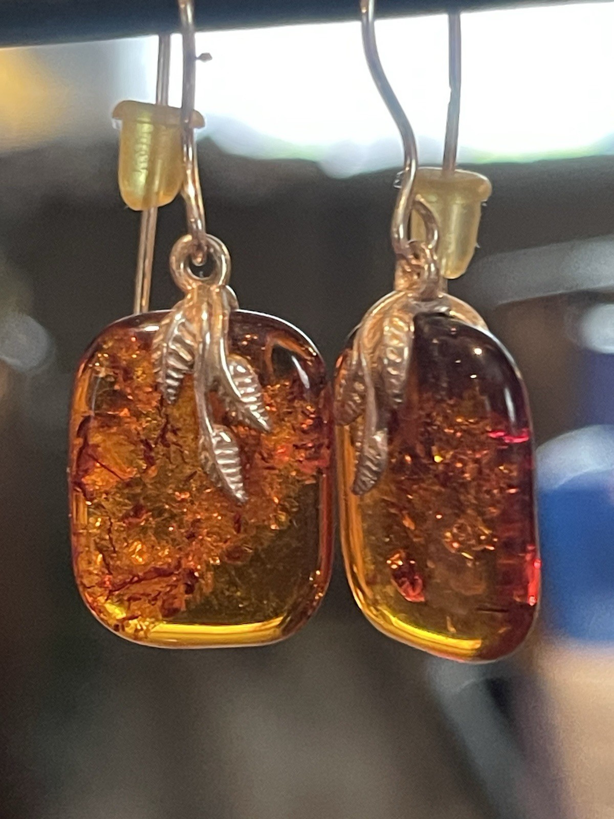 Sterling Silver Baltic Honey Amber Earrings “Fern”
