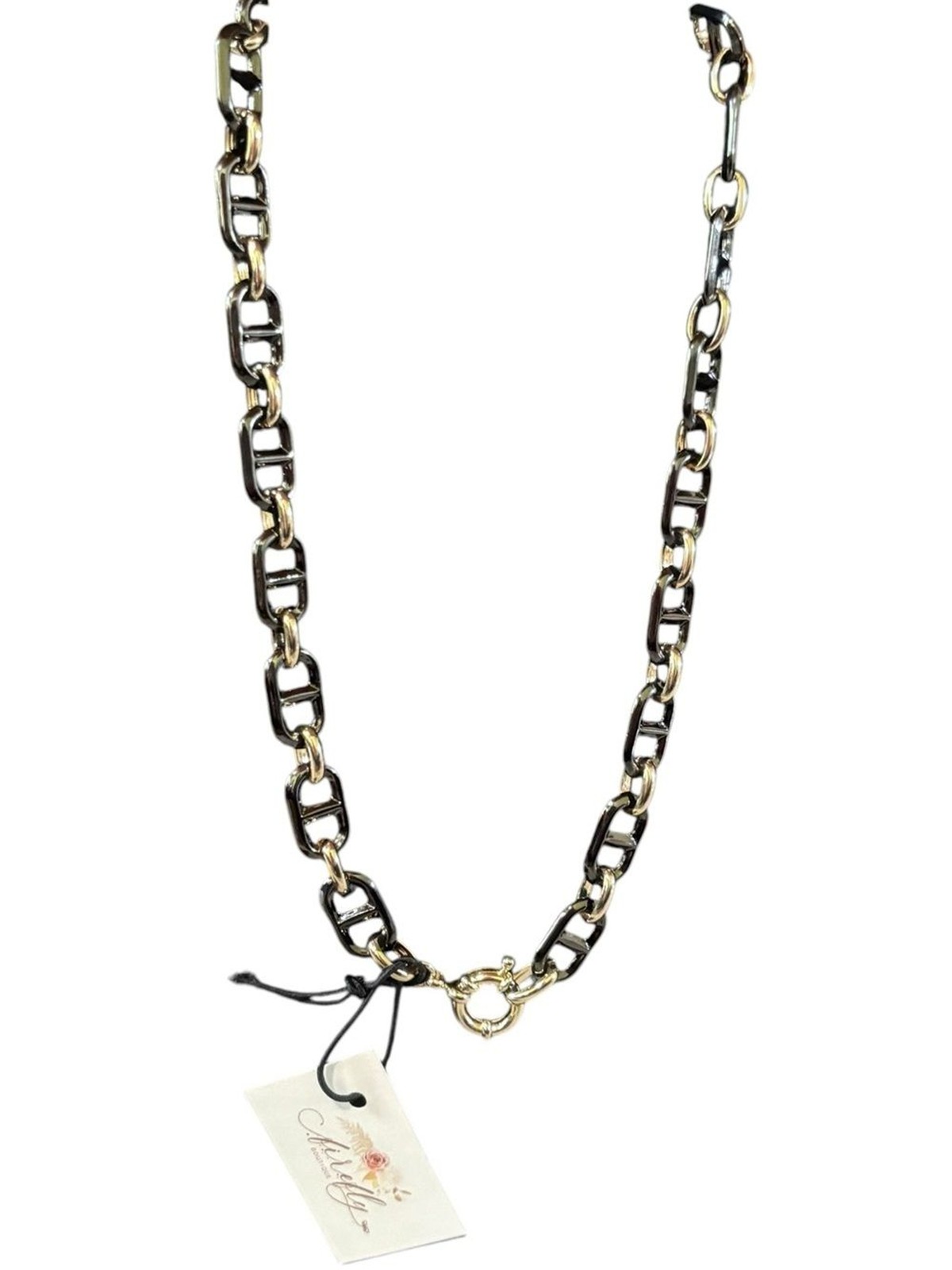 Boutique Black & Gold Mariner Anchor Link Chain Statement Necklace 17 Streetwear