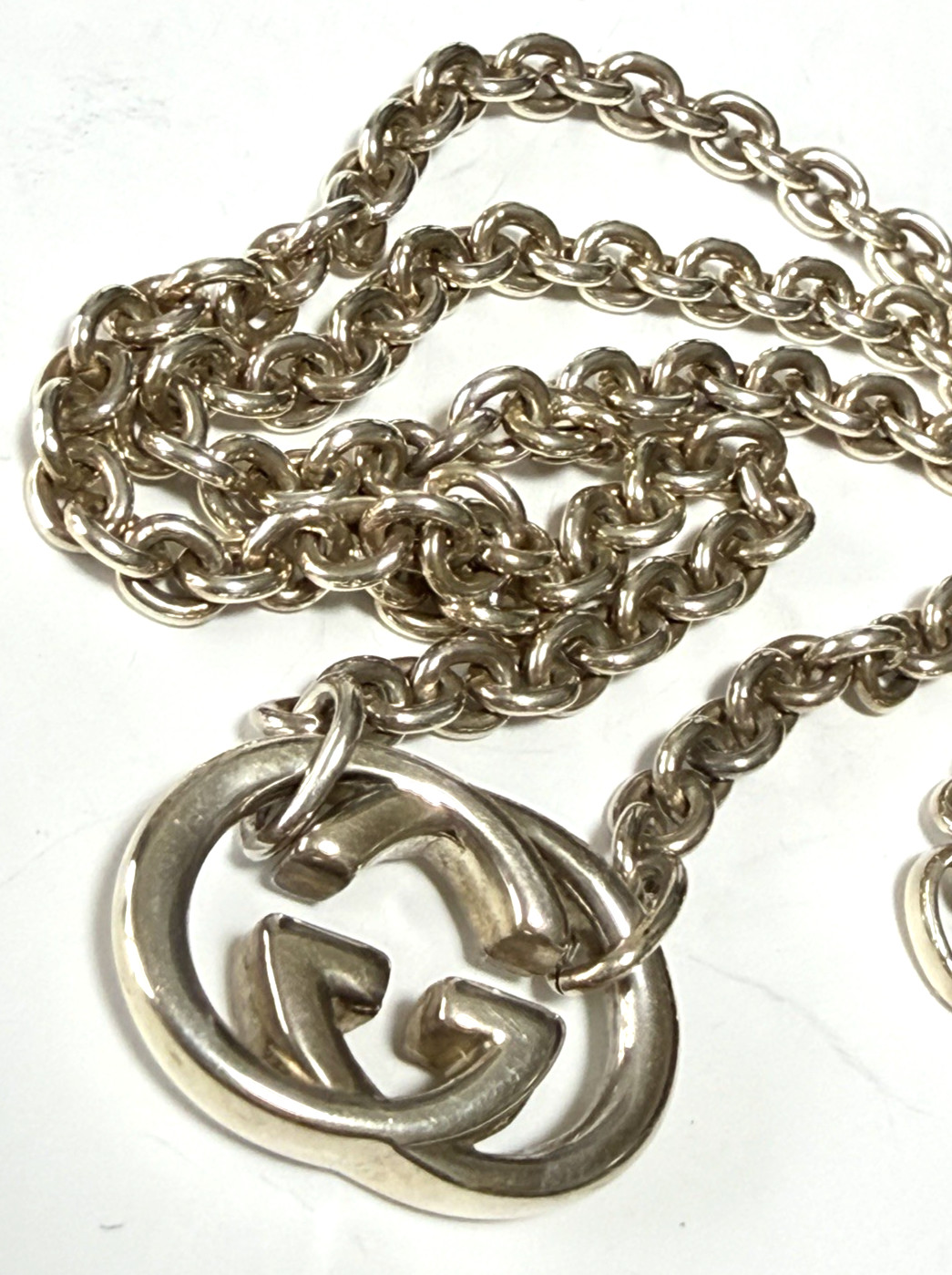 Gucci Interlocking Necklace Sterling Silver 925 Pendant with Box and Accessories