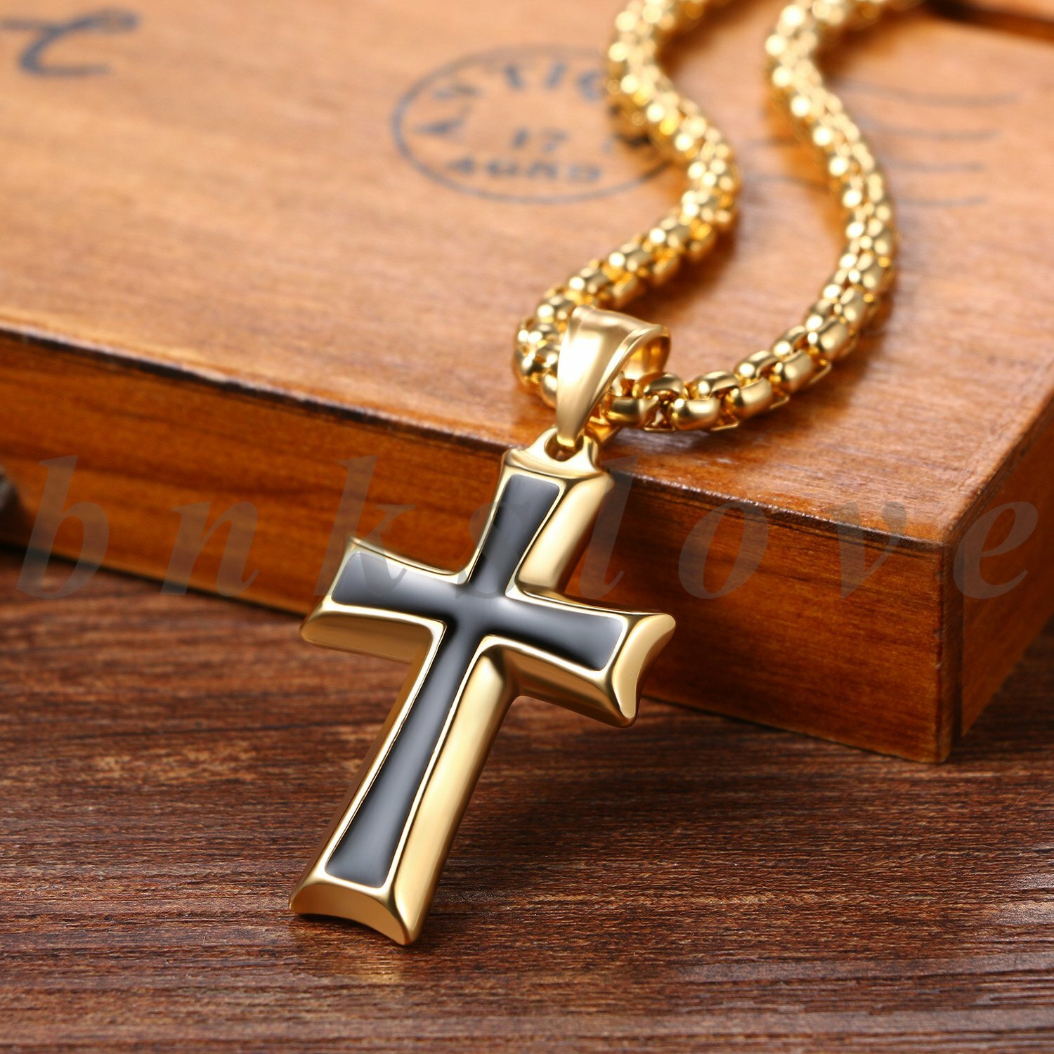 Mens Stainless Steel Two Tone Crucifix Cross Pendant Necklace Chain Jewelry Gift