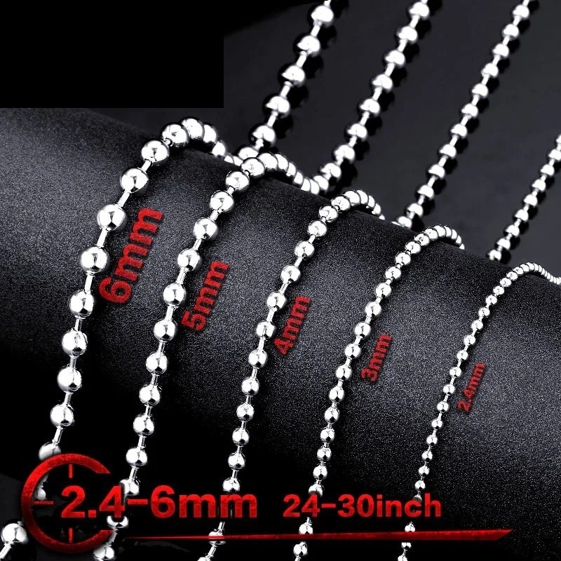 316L Stainless Steel Ball Chain Necklace 2.4-6mm Pendant Chain Silver Tone – USA