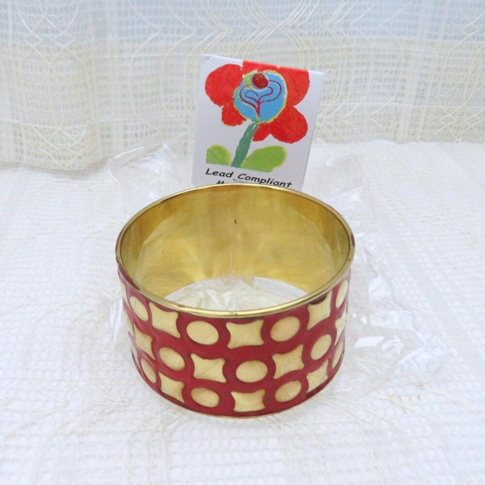 Metallic Bangle Bracelet Antika Women 1 1/2 inches Red Gold Chunky Retro Style