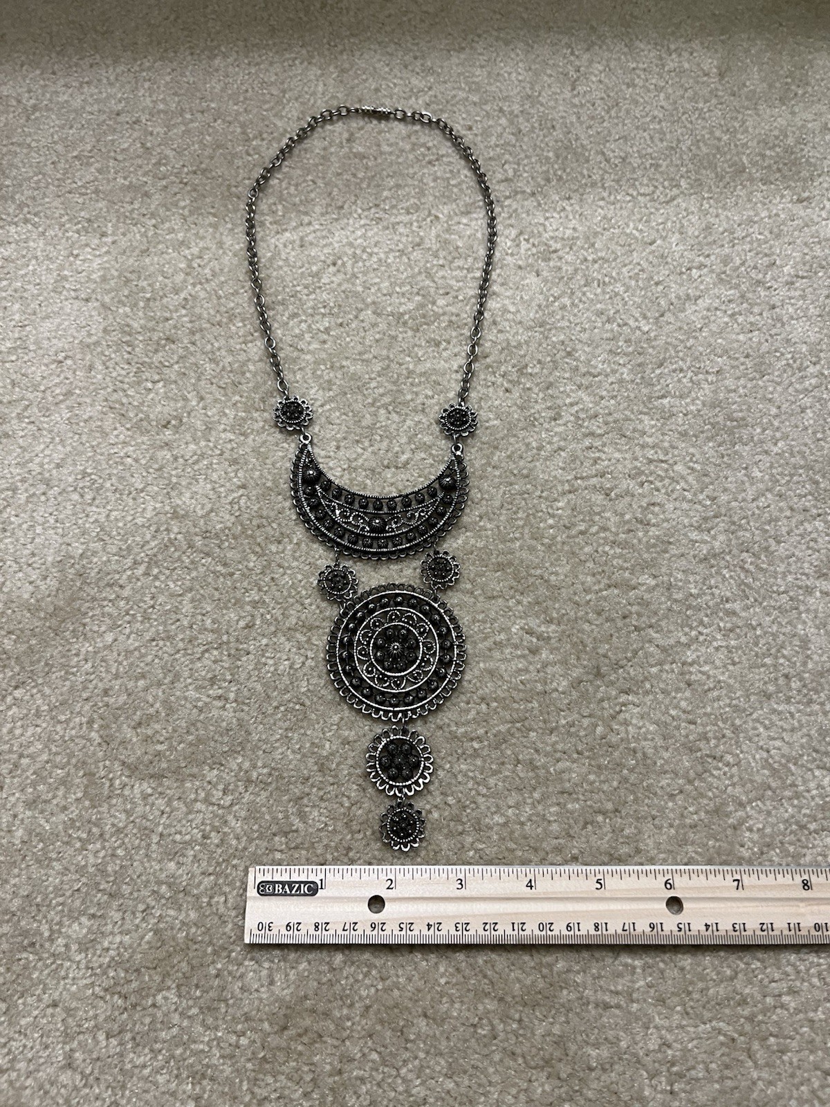 Ethnic Silvertone Necklace Boho Festival Collar Vintage Medalian