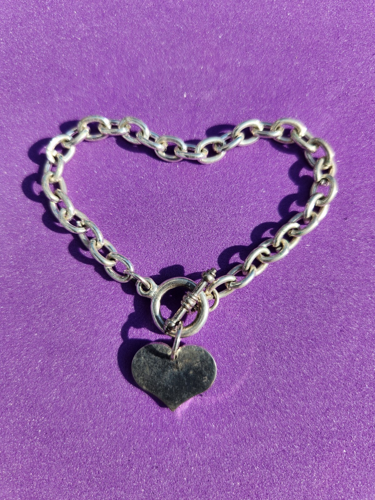 Heart dangle Silver Tone Chunky Chain 8 in. Toggle Fashion Bracelet