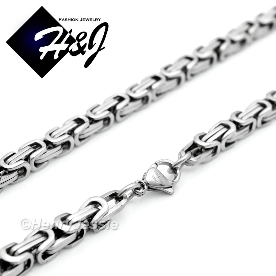18-40″MEN’s Stainless Steel 4mm Silver Byzantine Box Link Chain Necklace