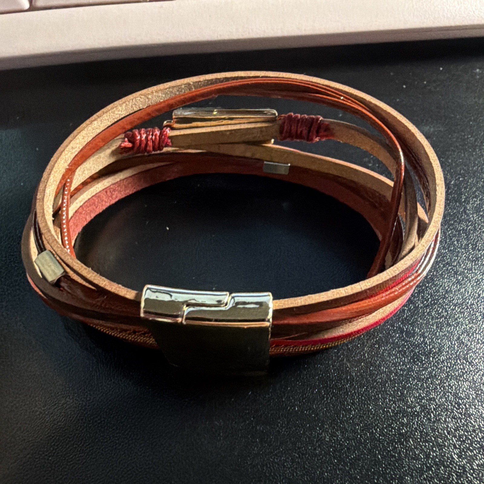 Ryze Magnetic Closure Cuff Multi Leather Beaded Bracelet